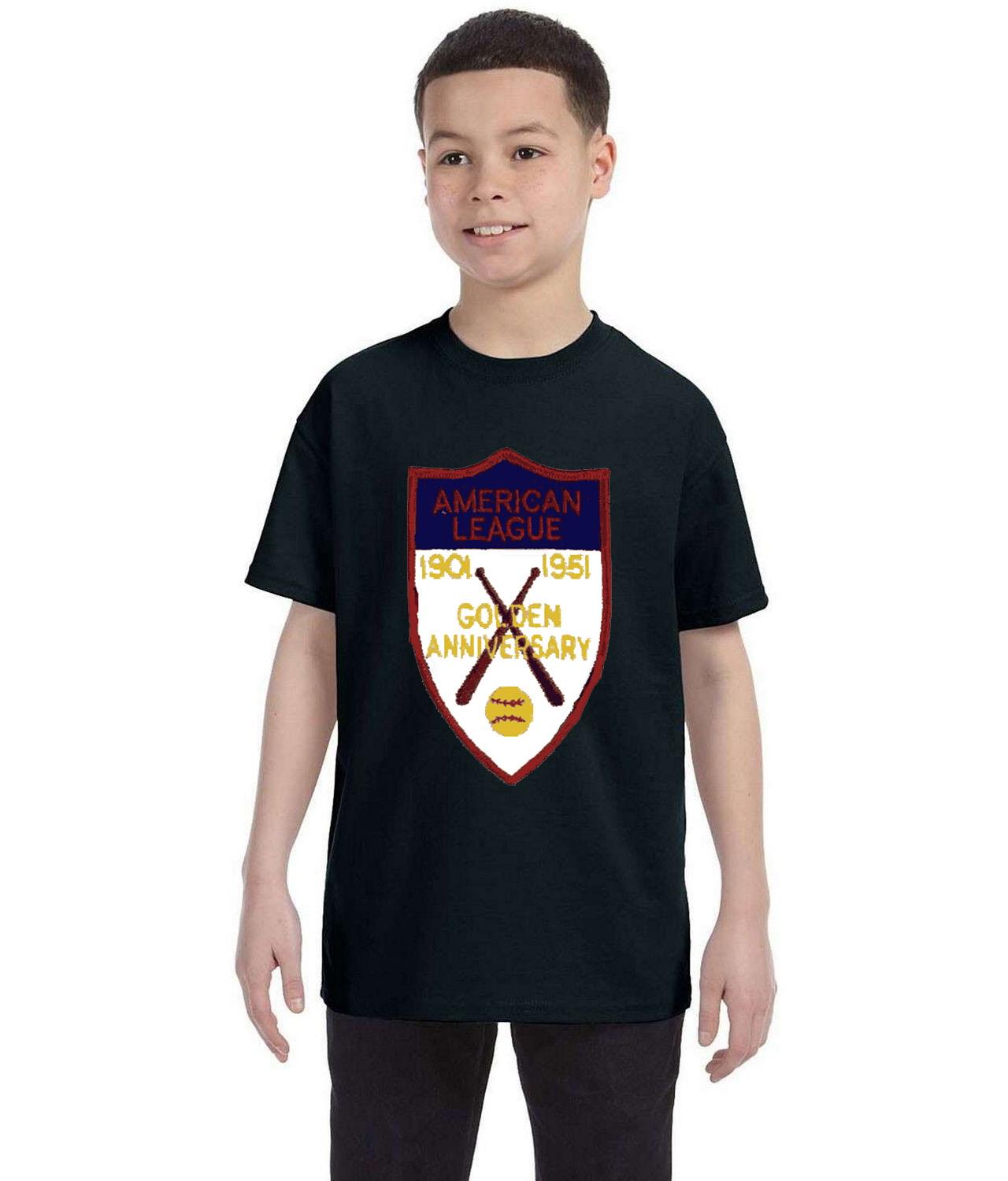 50th Anniversary Of The American Baseball League Baseball Logo Symbol Emblem Customized Design on Youth T-Shirt Tee