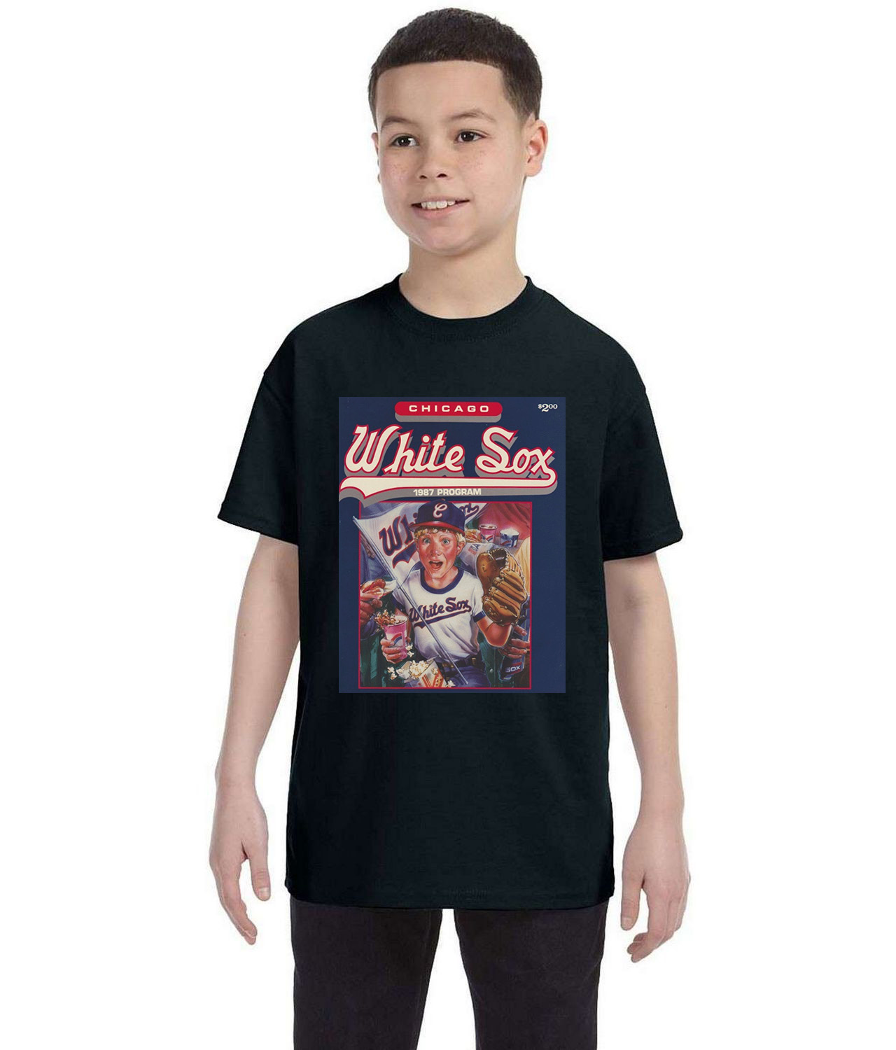 Chicago White Stockings Program 1987 Baseball Logo Symbol Emblem Customized Design on Youth T-Shirt Tee