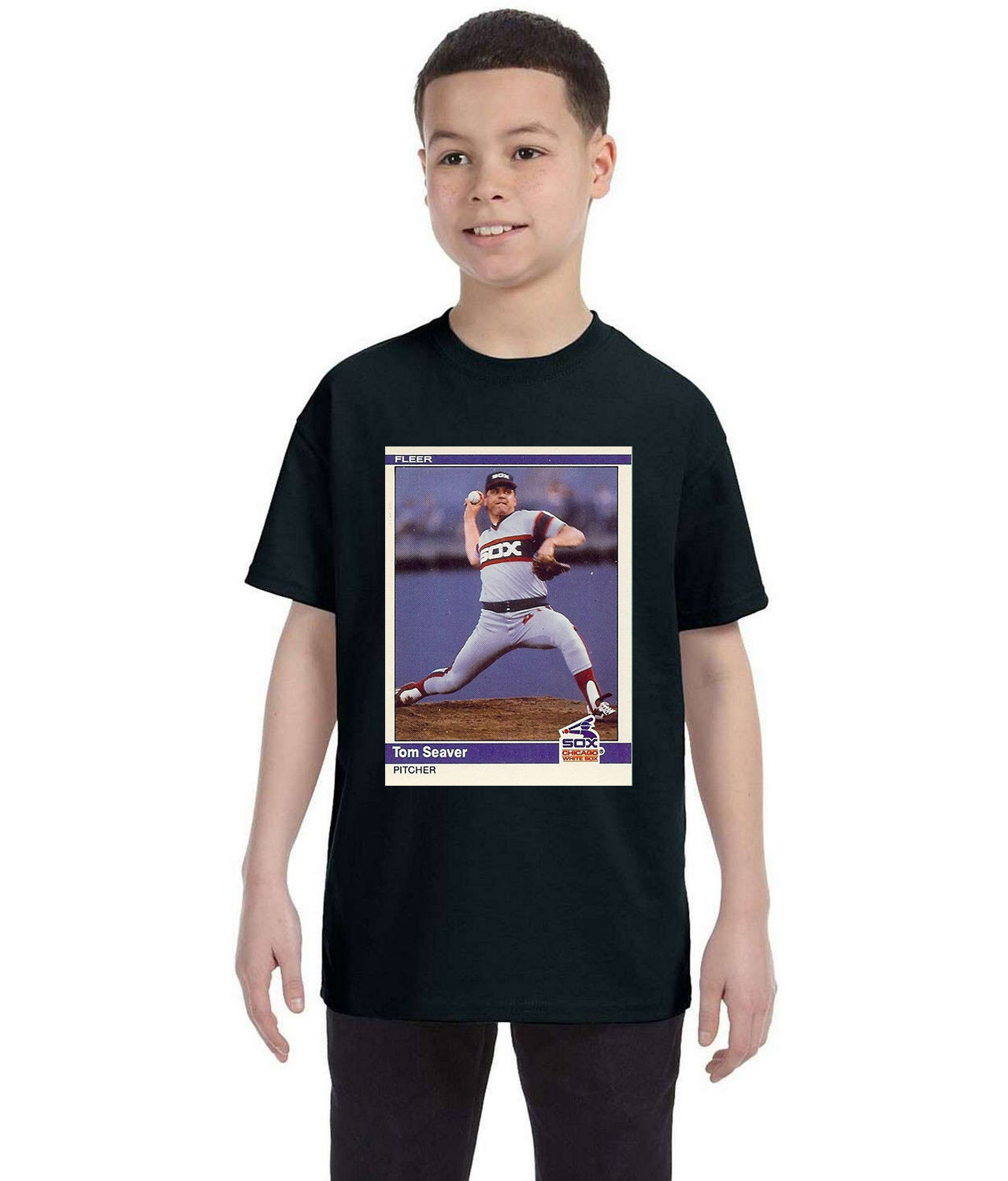 1983 Chicago White Stockings Tom Seaver Photo Baseball Logo Symbol Emblem Customized Design on Youth T-Shirt Tee