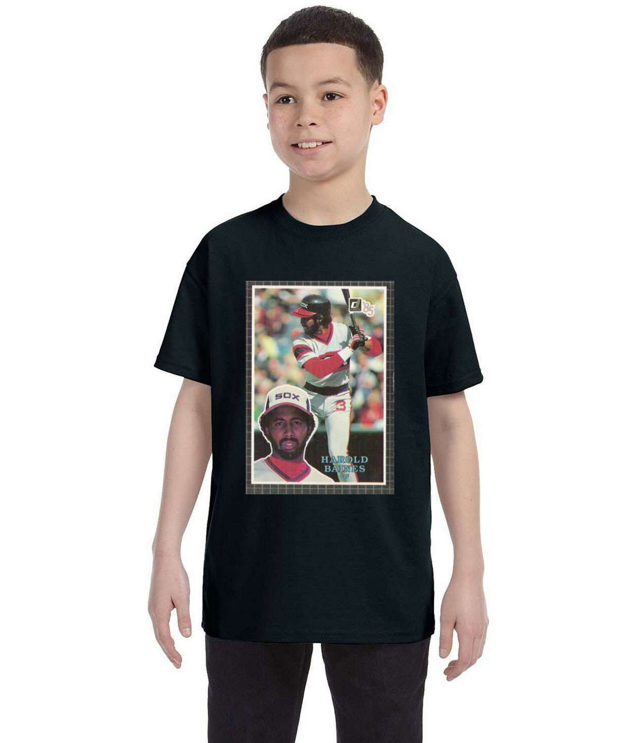 1984 Chicago White Stockings Harold Baines Photo Baseball Logo Symbol Emblem Customized Design on Youth T-Shirt Tee