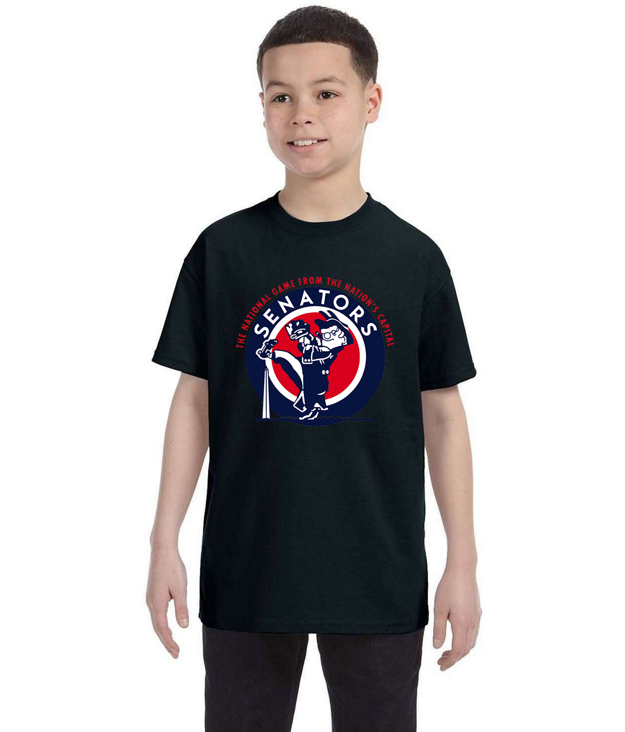 Washington Senators The National Game In The Nation's Capital Baseball Logo Symbol Emblem Customized Design on Youth T-Shirt Tee