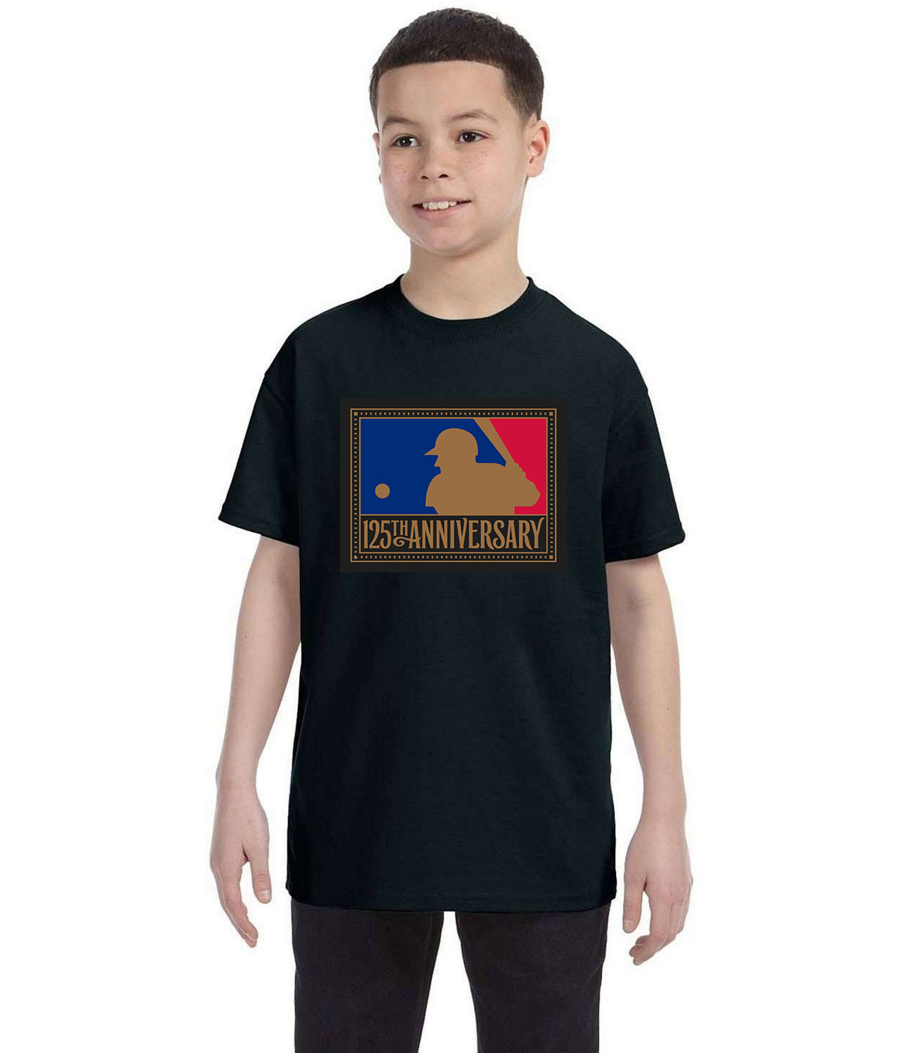 125th Anniversary Of Major League Baseball 1994 Baseball Logo Symbol Emblem Customized Design on Youth T-Shirt Tee