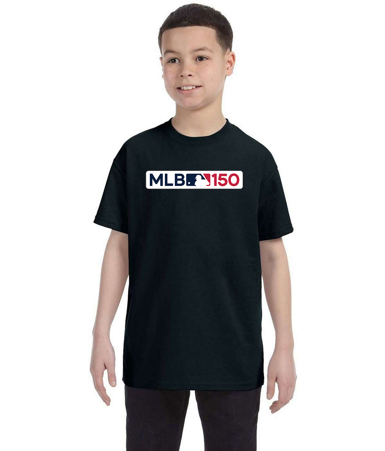 Major League Baseball 150th MLB 150 Anniversary Baseball Logo Symbol Emblem Customized Design on Youth T-Shirt Tee