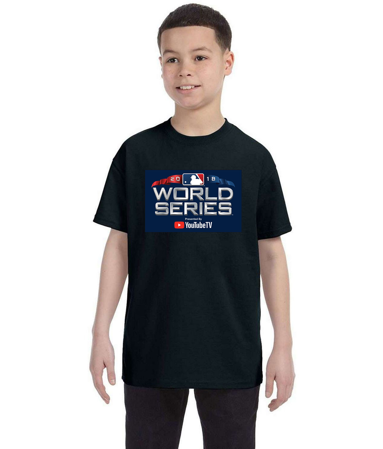 2018 MLB World Series Presented By YouTube TV Baseball Logo Symbol Emblem Customized Design on Youth T-Shirt Tee