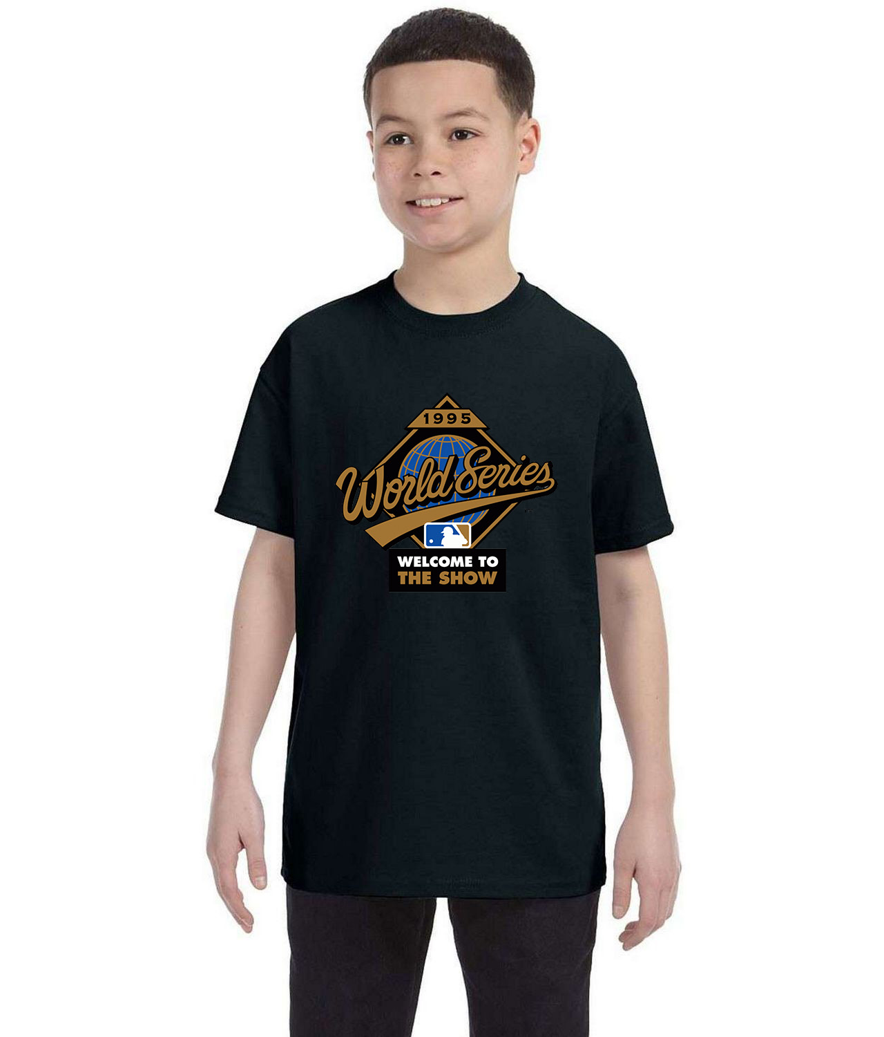 MLB World Series Welcome To The Show 1995 Alternate Baseball Logo Symbol Emblem Customized Design on Youth T-Shirt Tee