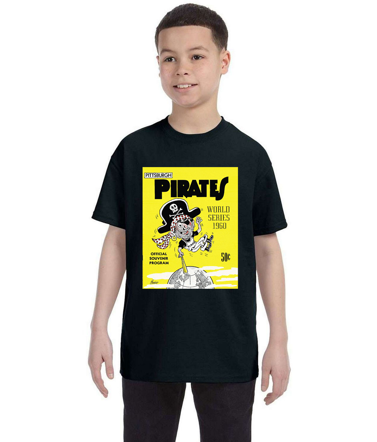 MLB World Series Program 1960-New York Yankees vs. Pittsburgh Pirates Baseball Logo Symbol Emblem Customized Design on Youth T-Shirt Tee