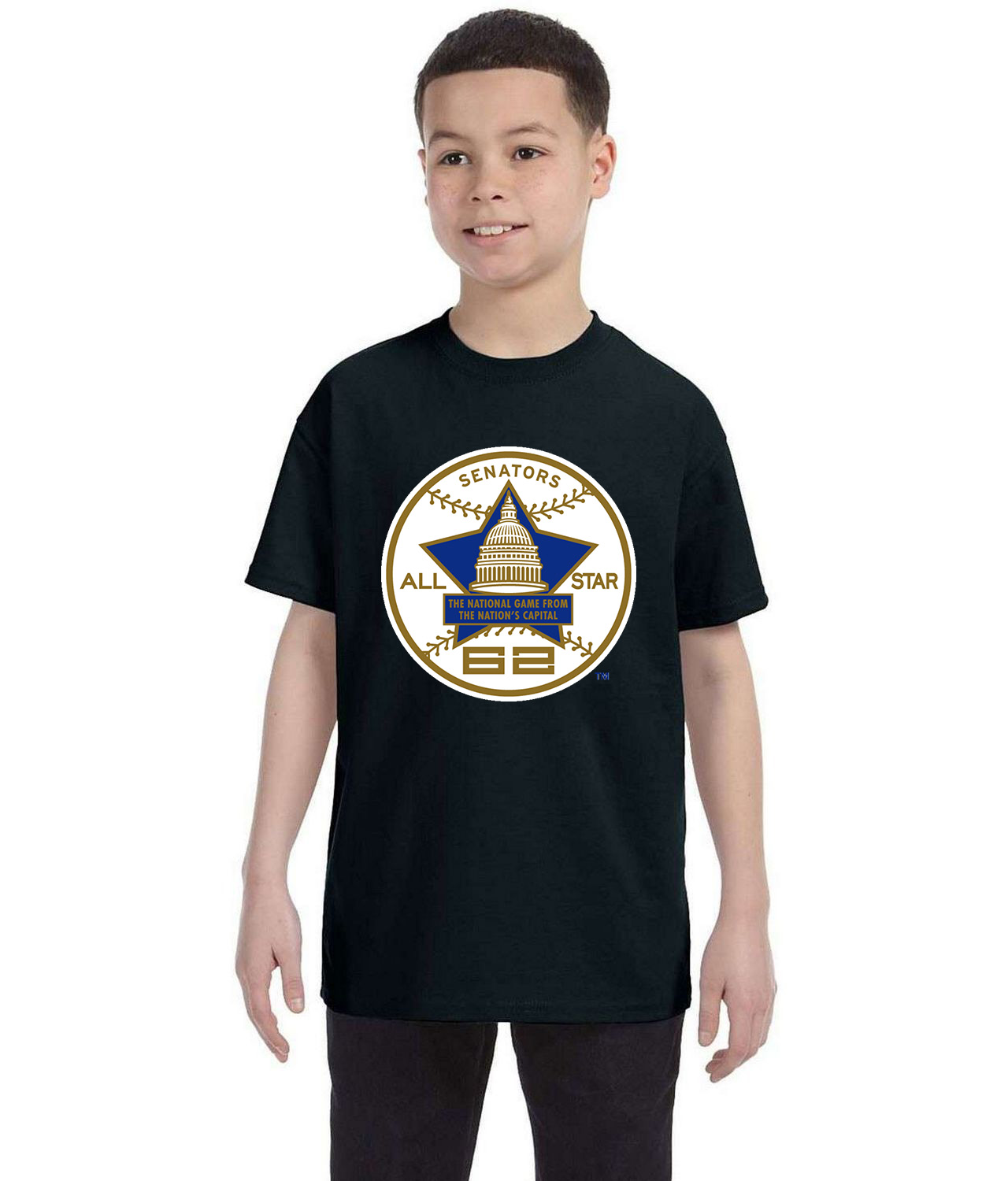 1962 MLB All-Star Game At DC Stadium Washington District Of Columbia Baseball Logo Symbol Emblem Customized Design on Youth T-Shirt Tee