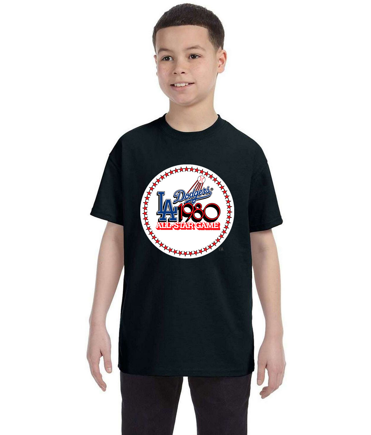 1980 MLB All-Star Game At Dodger Stadium Los Angeles California Baseball Logo Symbol Emblem Customized Design on Youth T-Shirt Tee