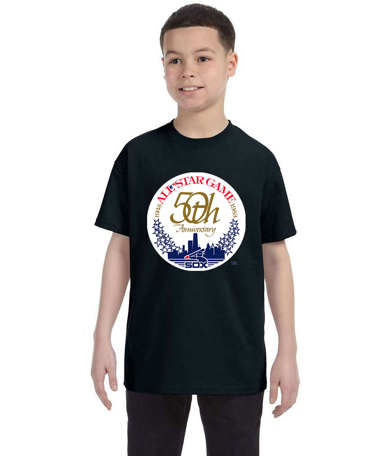 1983 MLB All-Star Game Comiskey Park Chicago Illinois Baseball Logo Symbol Emblem Customized Design on Youth T-Shirt Tee