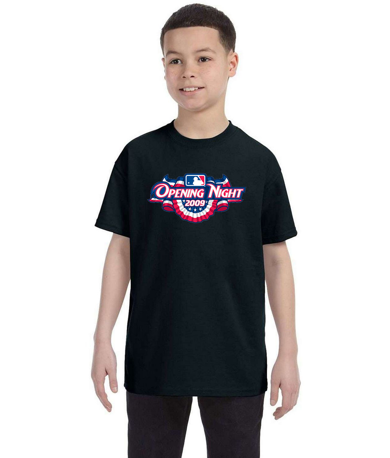 2009 MLB Opening Night Baseball Logo Symbol Emblem Customized Design on Youth T-Shirt Tee