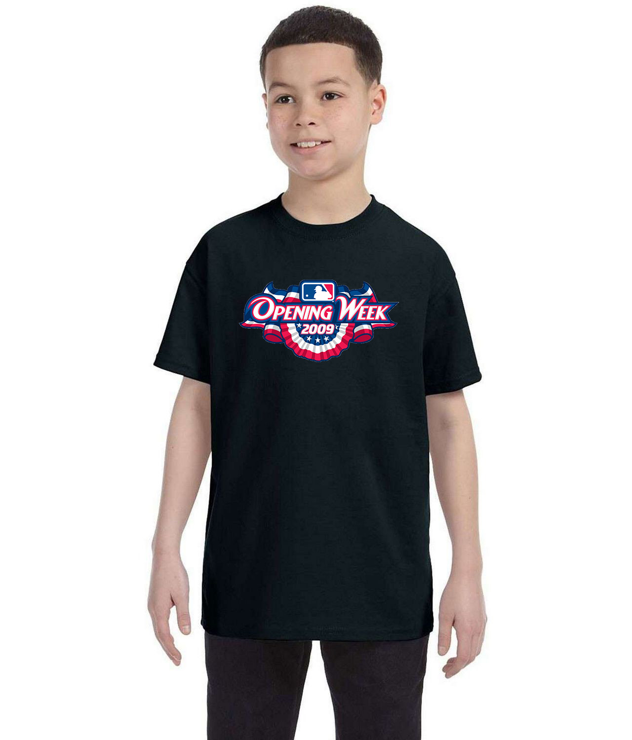 2009 MLB Opening Week Baseball Logo Symbol Emblem Customized Design on Youth T-Shirt Tee