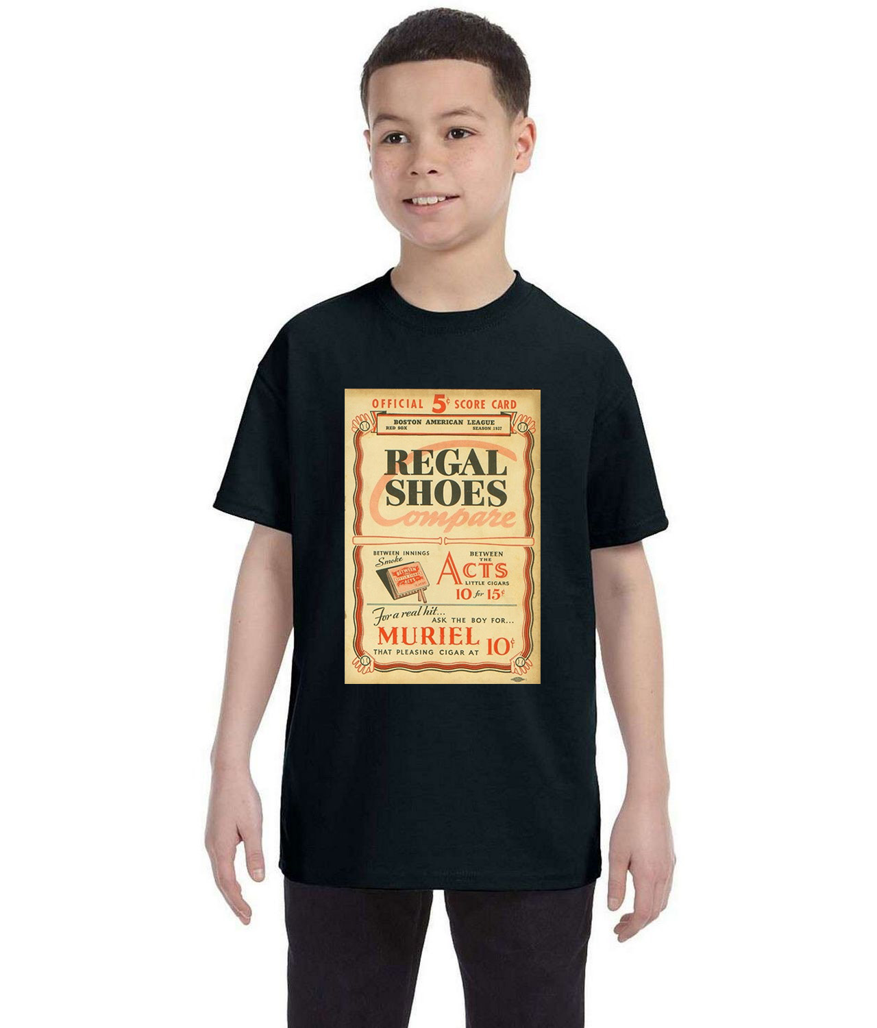 Boston Red Sox Program 1937 Baseball Logo Symbol Emblem Customized Design on Youth T-Shirt Tee