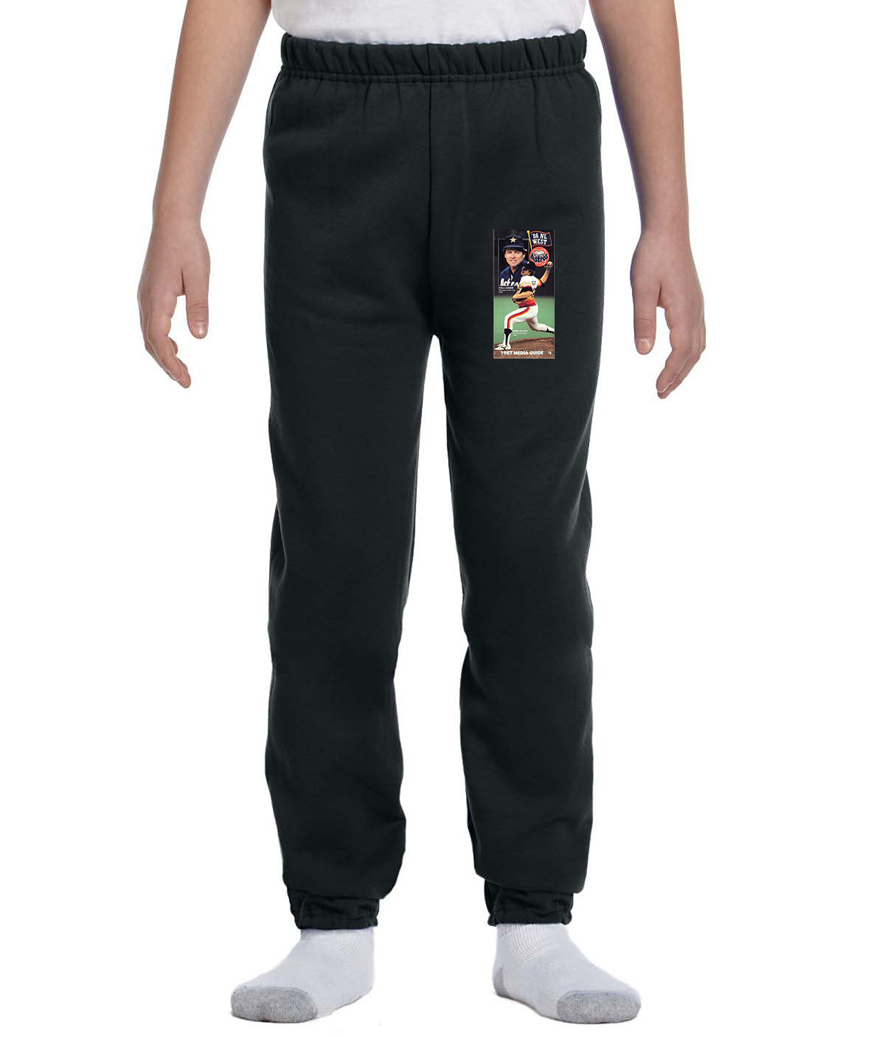 1987 Houston Astros Media Guide, Mike Scott and Hal Lanier National League (NL) Baseball Logo Customized Design on Youth Closed-Bottom Sweatpants