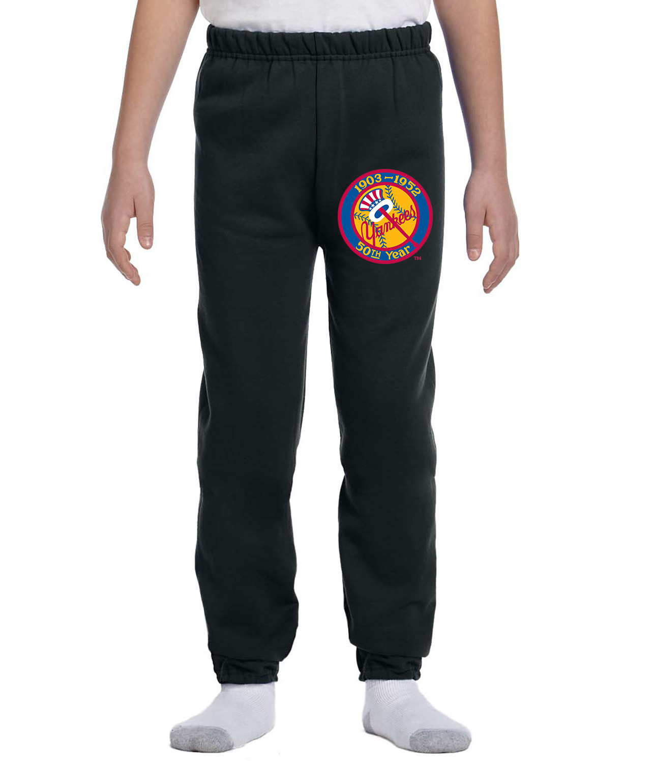 50th Anniversary Of The New York Yankees Patch Baseball Logo Symbol Emblem Customized Design on Youth Closed-Bottom Sweatpants