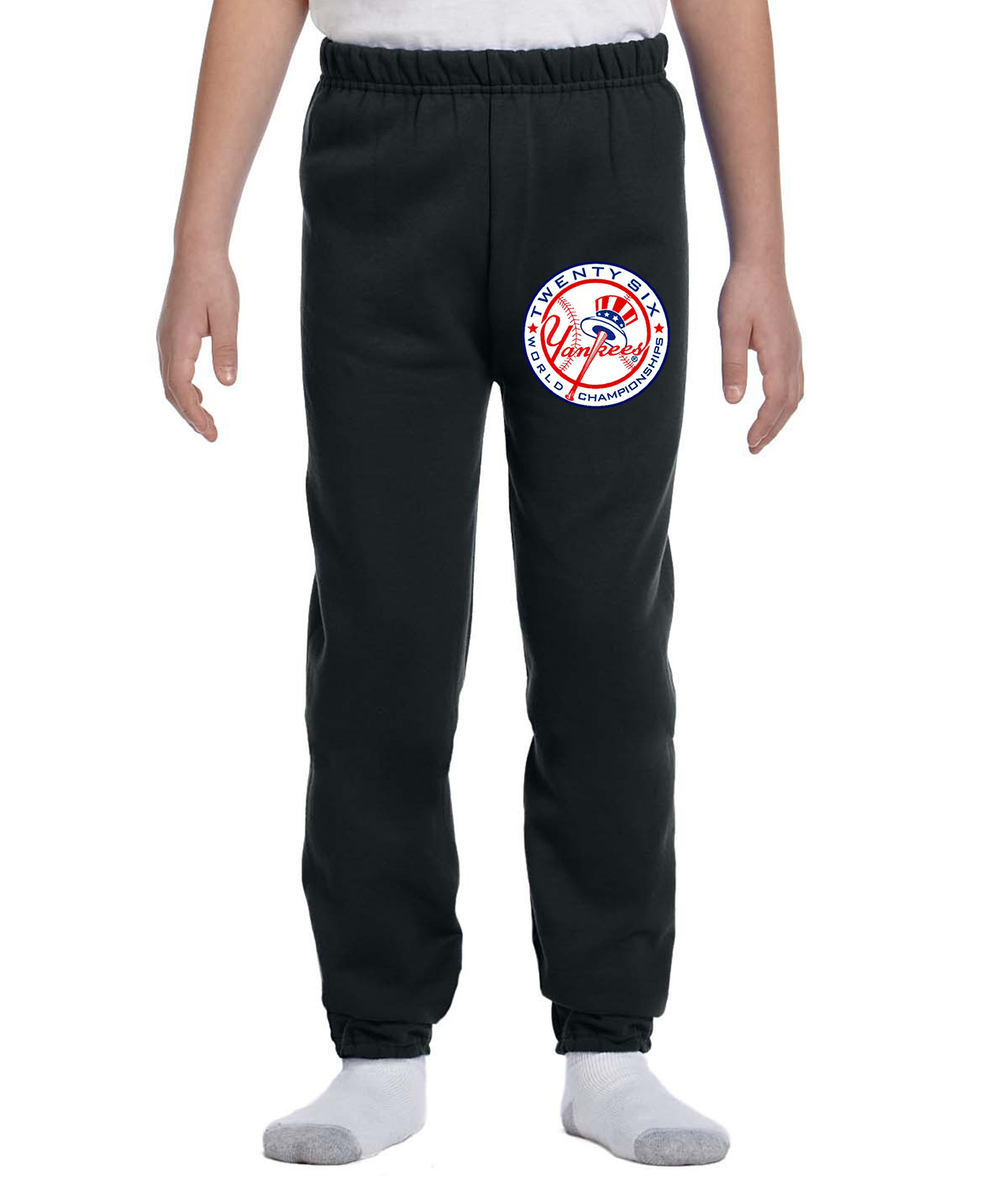 New York Yankees 26-Time World Series Champions Baseball Logo Symbol Emblem Customized Design on Youth Closed-Bottom Sweatpants