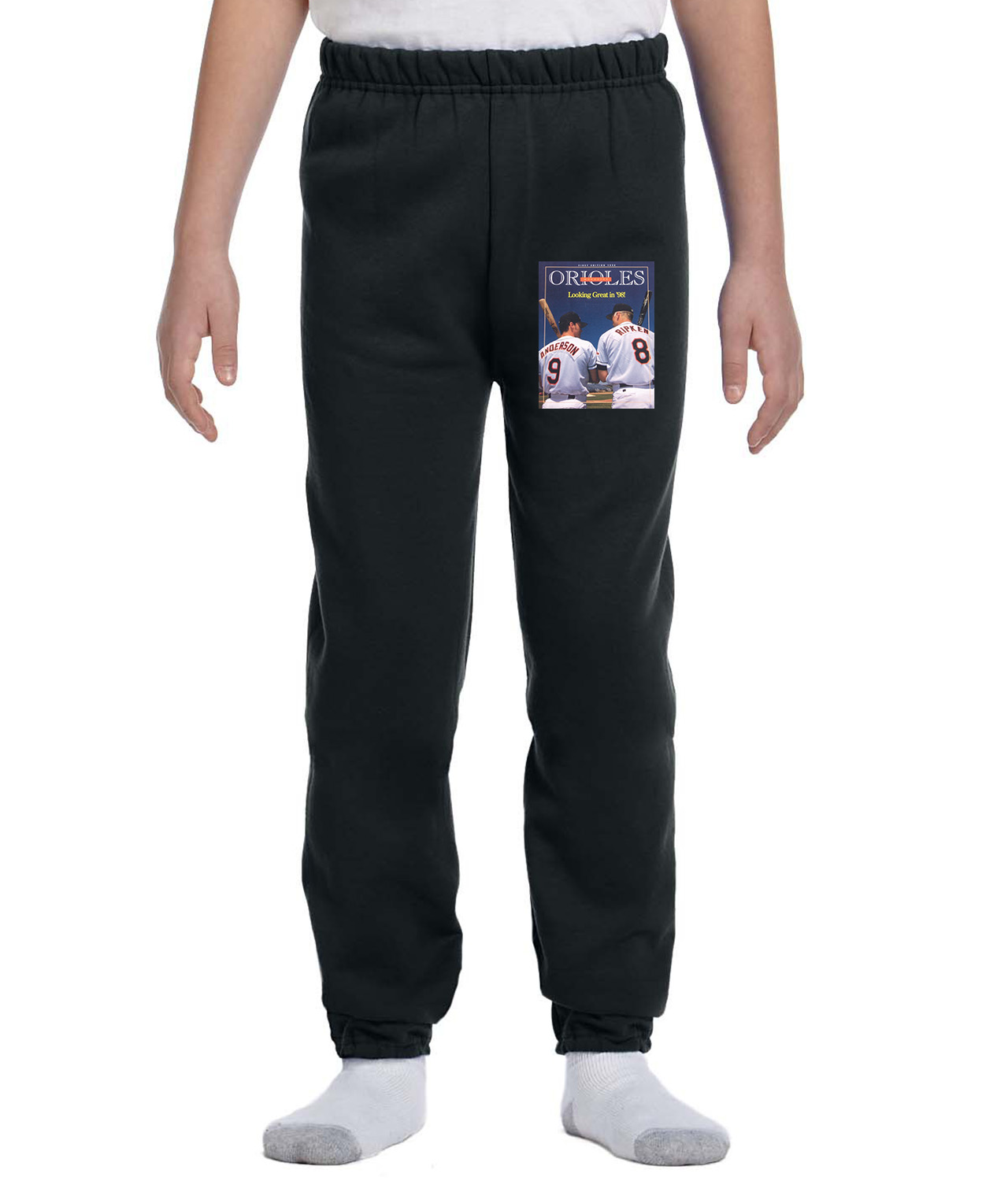 1998 Baltimore Orioles Game Program Baseball Logo Symbol Emblem Customized Design on Youth Closed-Bottom Sweatpants