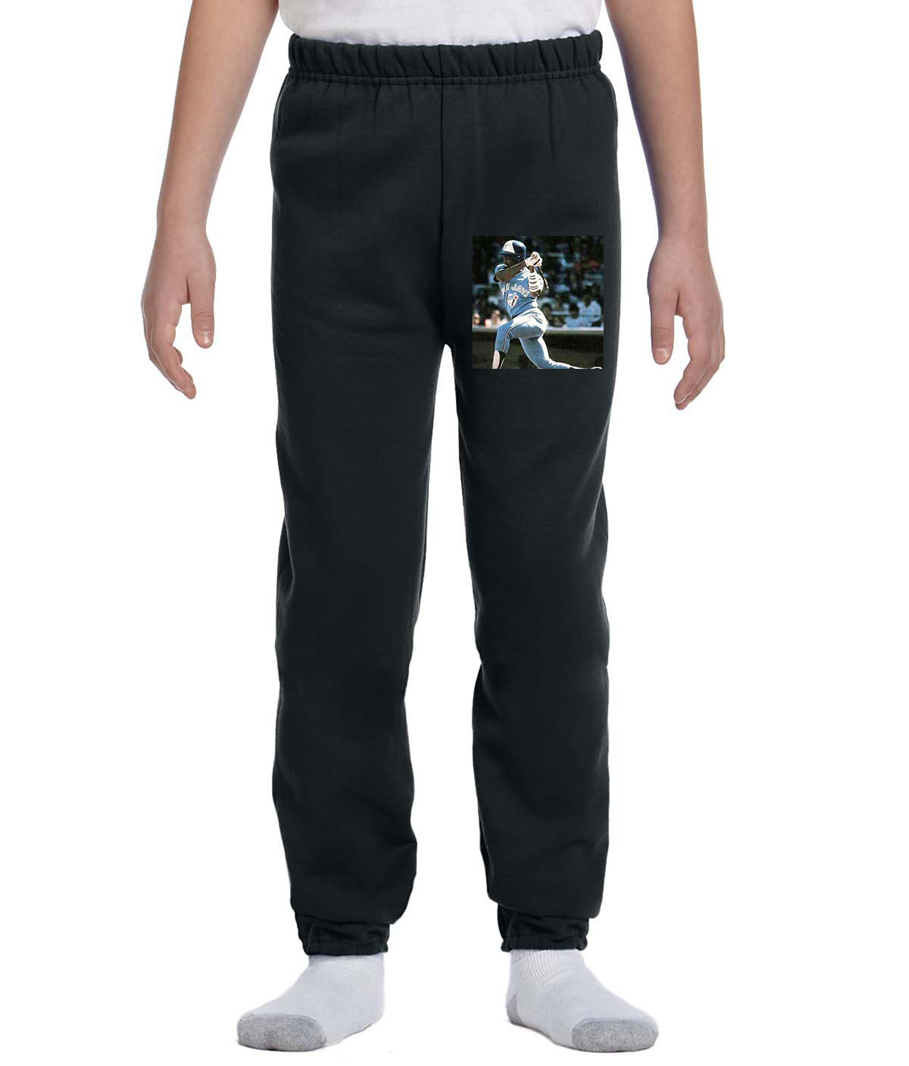 1985 George Bell Toronto Blue Jays Photo Baseball Logo Symbol Emblem Customized Design on Youth Closed-Bottom Sweatpants