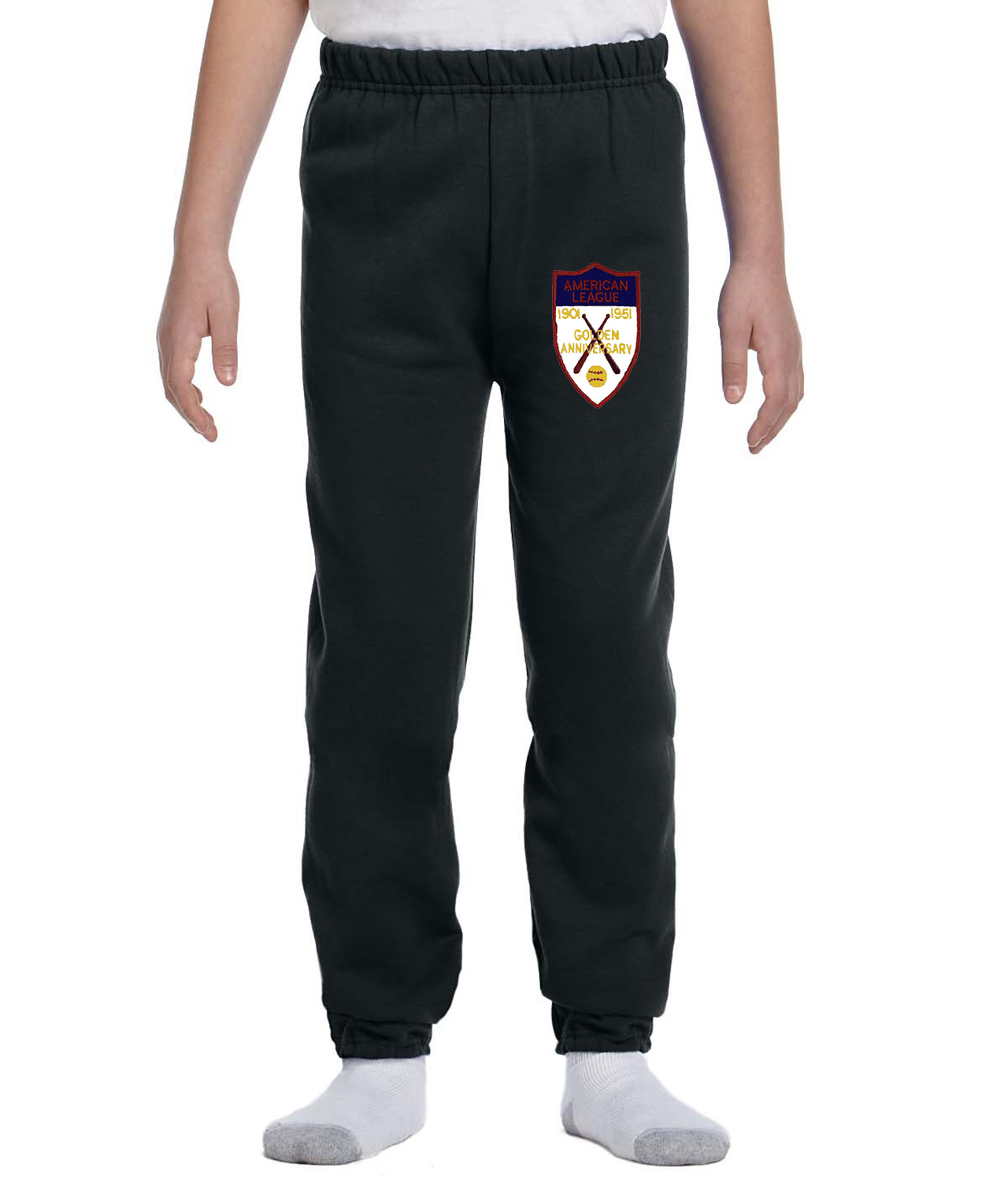 50th Anniversary Of The American Baseball League Logo Emblem Customized Design on Youth Closed-Bottom Sweatpants