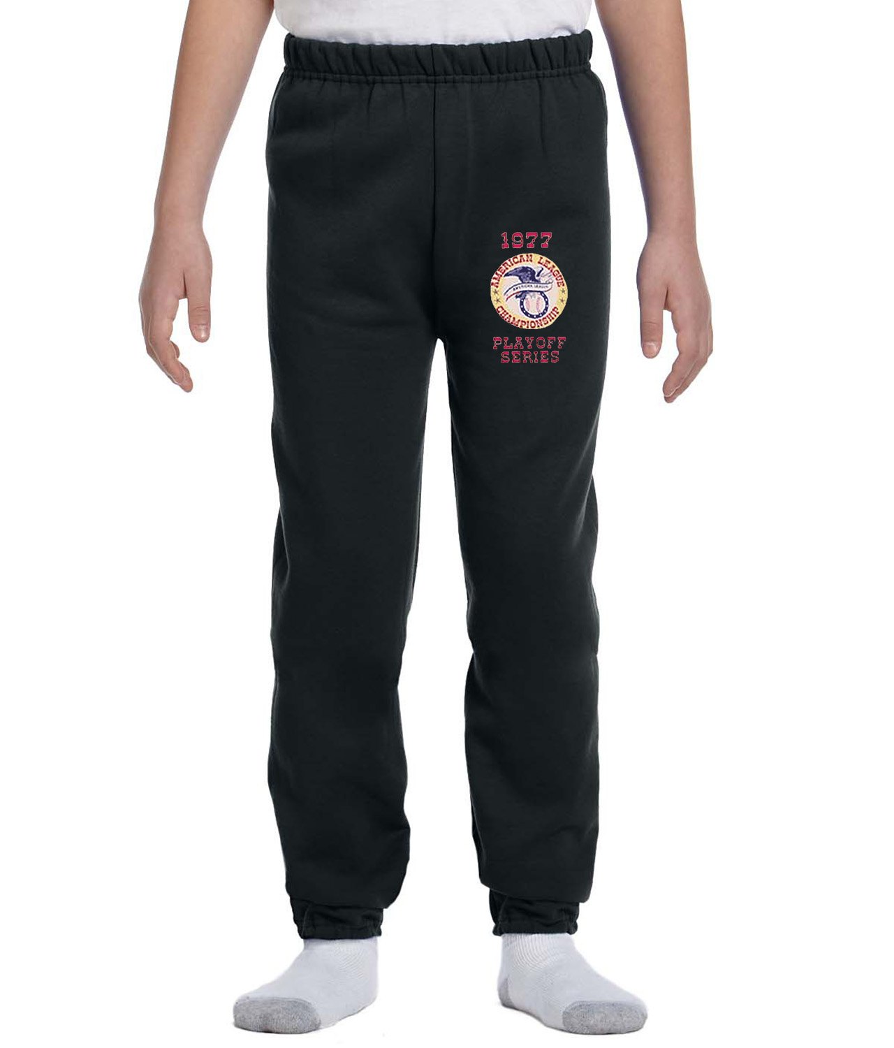 1977 American League Championship Playoff Series ALCS Baseball Logo Symbol Emblem Customized Design on Youth Closed-Bottom Sweatpants