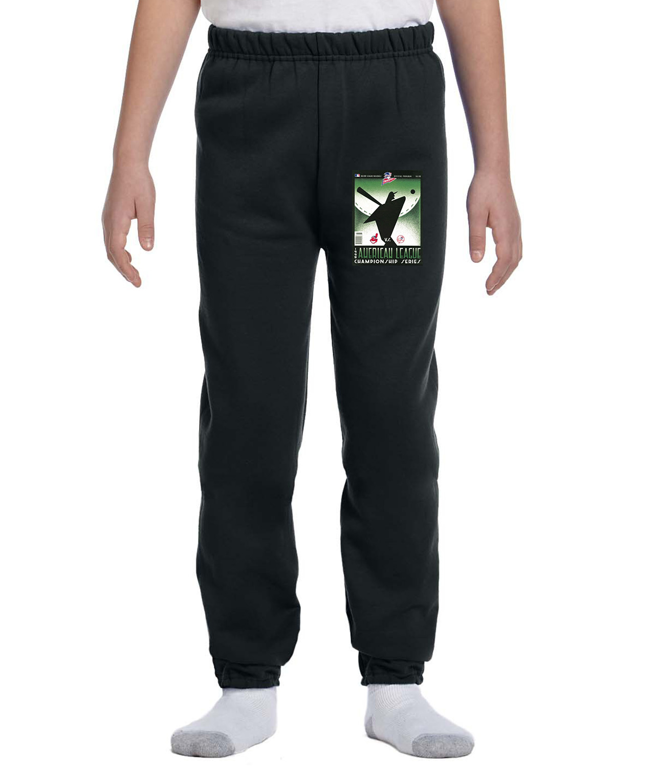 ALCS 1998 Program - New York Yankees vs Cleveland Indians Baseball Logo Symbol Emblem Customized Design on Youth Closed-Bottom Sweatpants