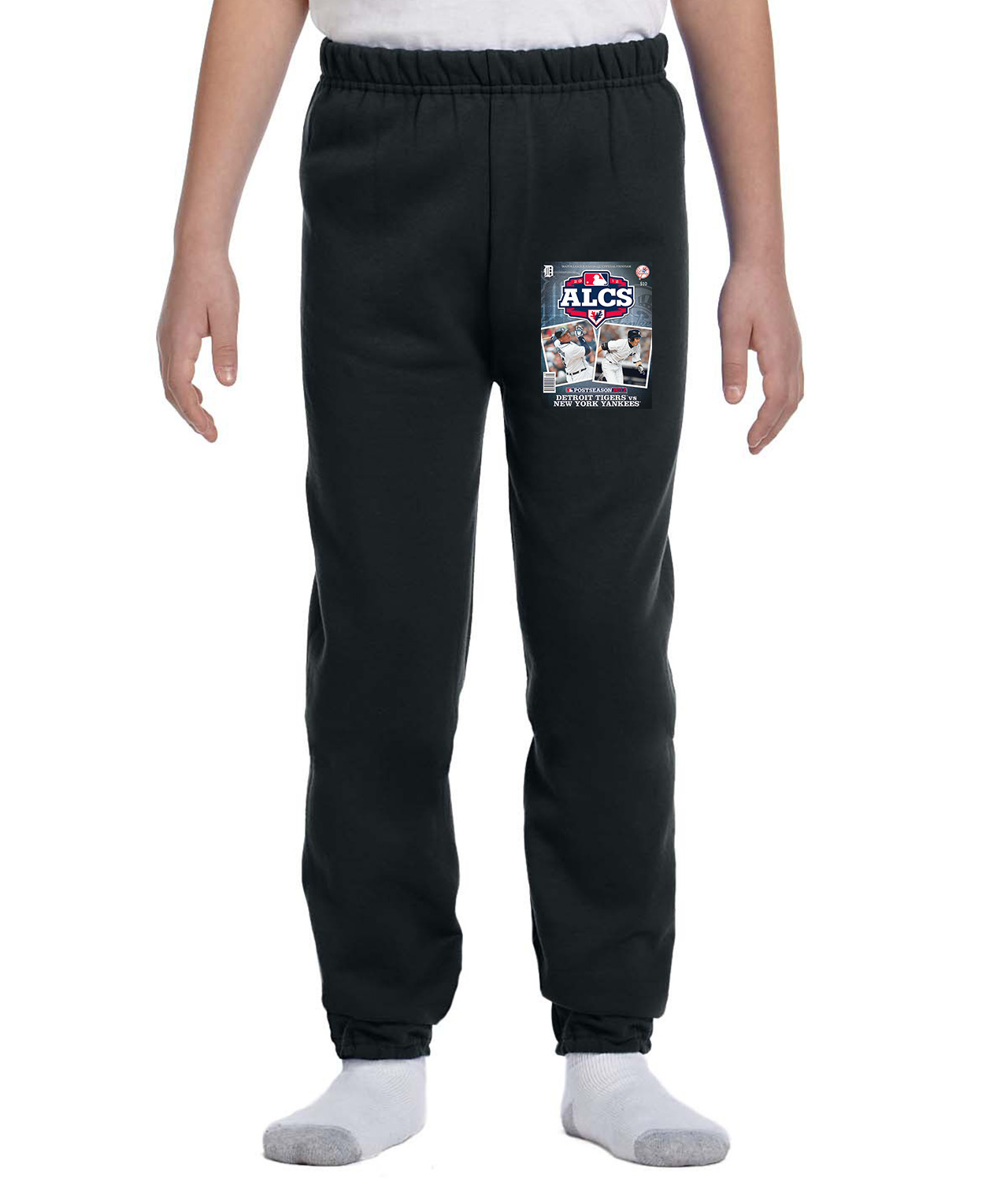 2012 ALCS Program - New York Yankees vs Detroit Tigers Baseball Logo Symbol Emblem Customized Design on Youth Closed-Bottom Sweatpants