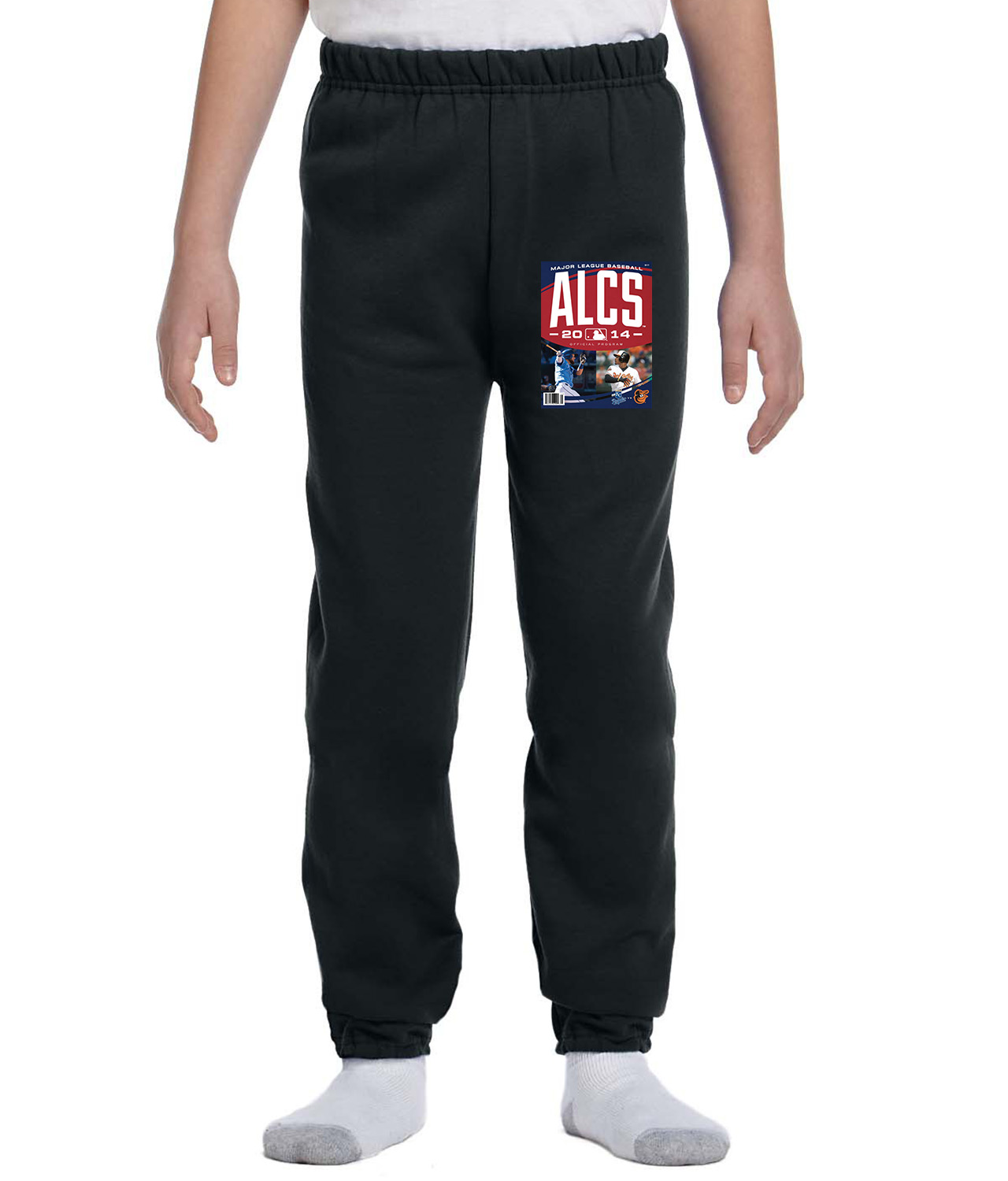 2014 ALCS Program Cover - Kansas City Royals Vs Baltimore Orioles Baseball Logo Symbol Emblem Customized Design on Youth Closed-Bottom Sweatpants