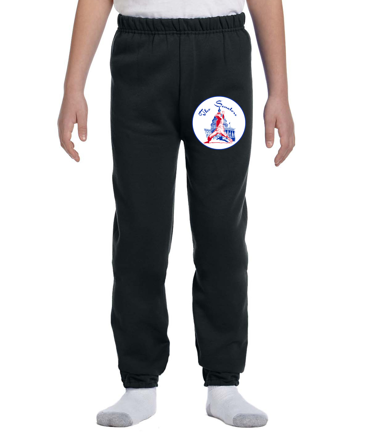 Washington Senators Primary 1961-71 Baseball Logo Symbol Emblem Customized Design on Youth Closed-Bottom Sweatpants
