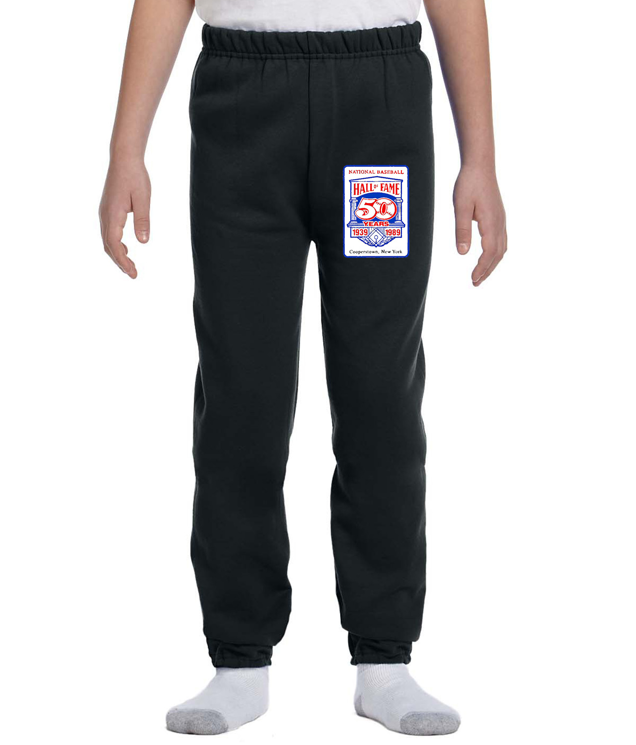 Major League Baseball 50th Anniversary Of The Baseball Hall Of Fame Logo Emblem Customized Design on Youth Closed-Bottom Sweatpants