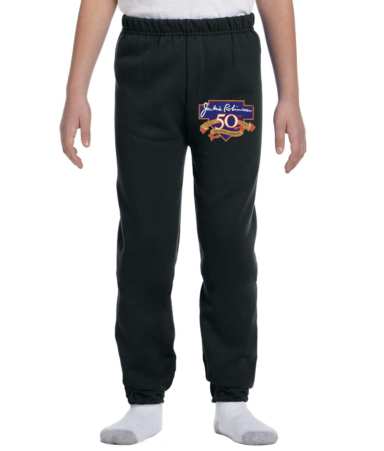 Major League Baseball 50th Anniversary Of The Jackie Robinson's Debut Logo Emblem Customized Design on Youth Closed-Bottom Sweatpants