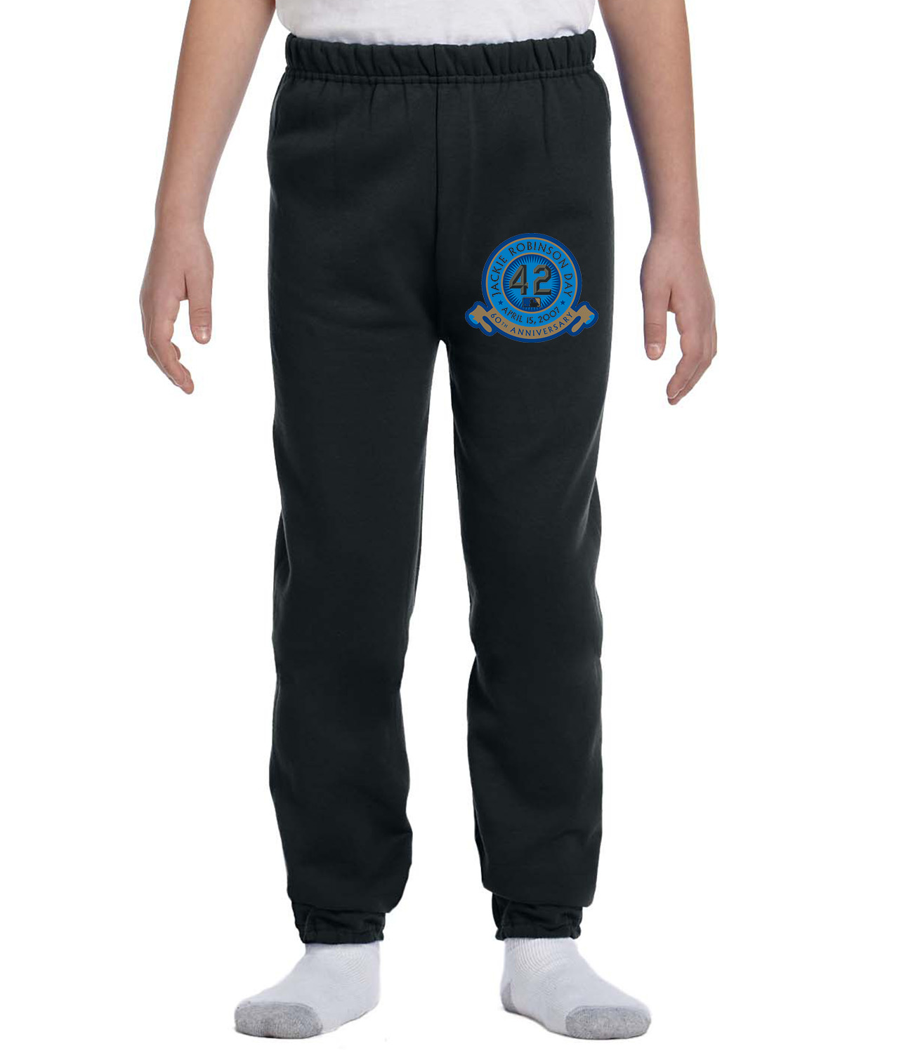 Major League Baseball Jackie Robinson Day 60th Anniversary 2007 Logo Emblem Customized Design on Youth Closed-Bottom Sweatpants