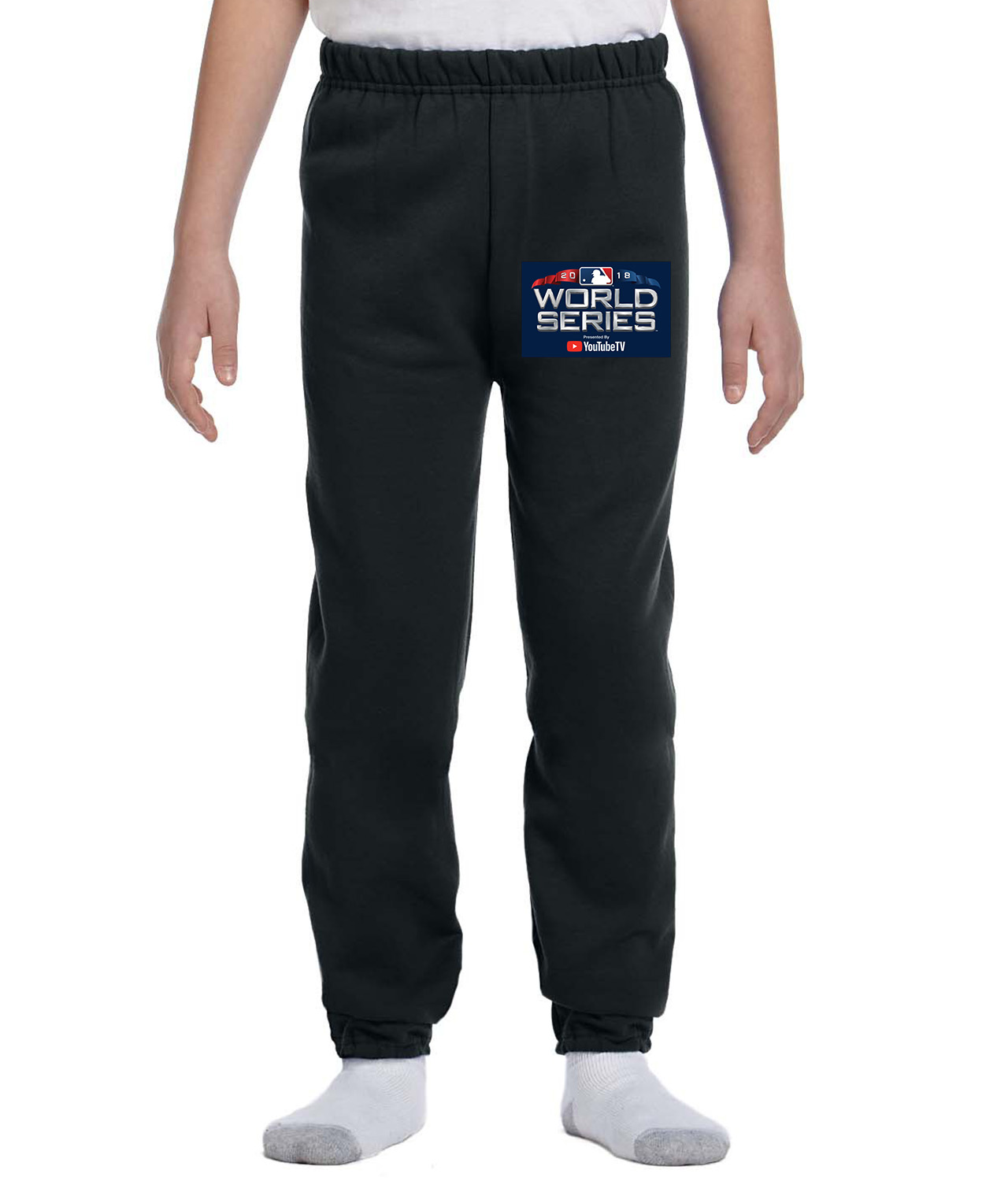 2018 MLB World Series Presented By YouTube TV Baseball Logo Symbol Emblem Customized Design on Youth Closed-Bottom Sweatpants