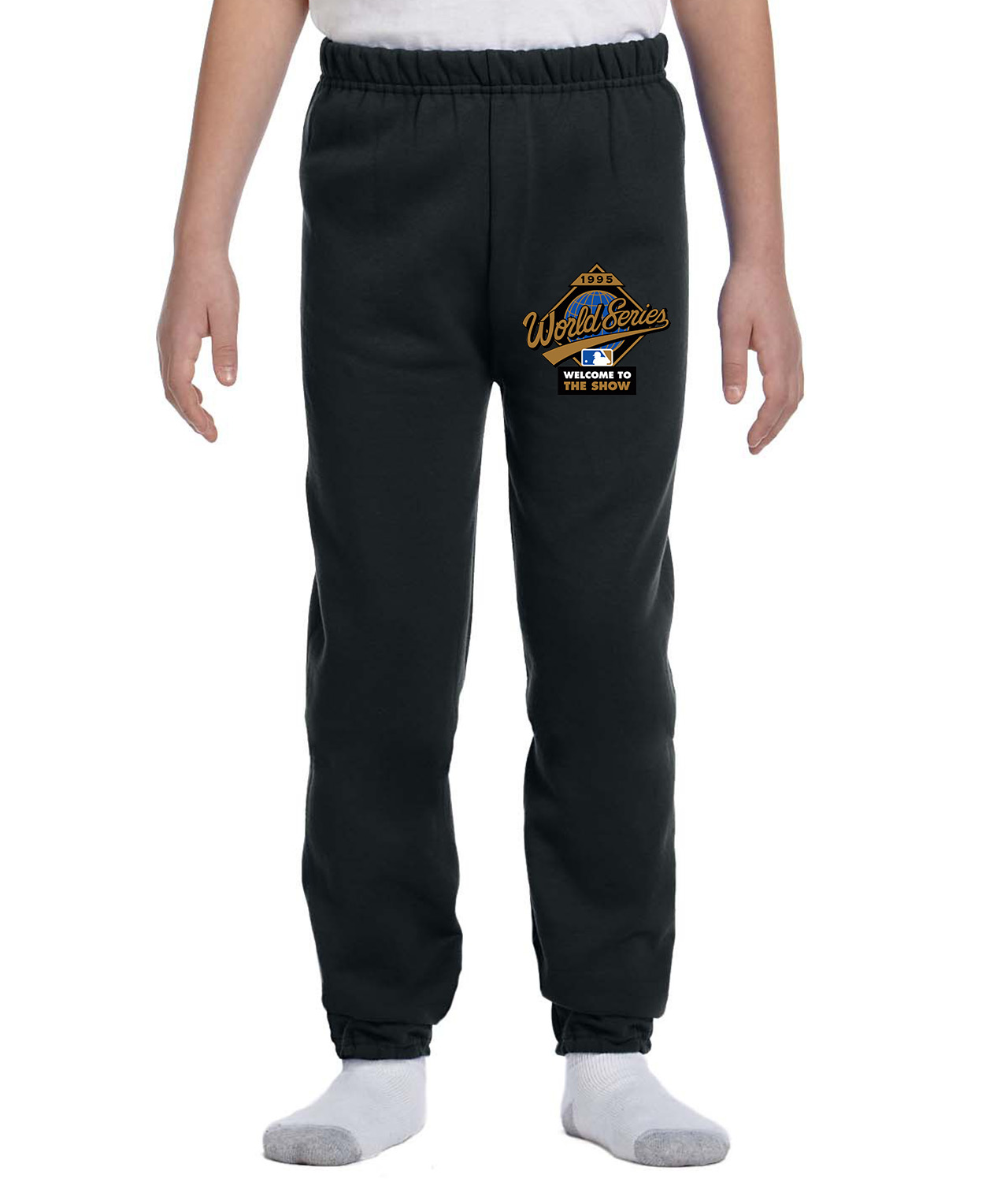 MLB World Series Welcome To The Show 1995 Alternate Baseball Logo Symbol Emblem Customized Design on Youth Closed-Bottom Sweatpants