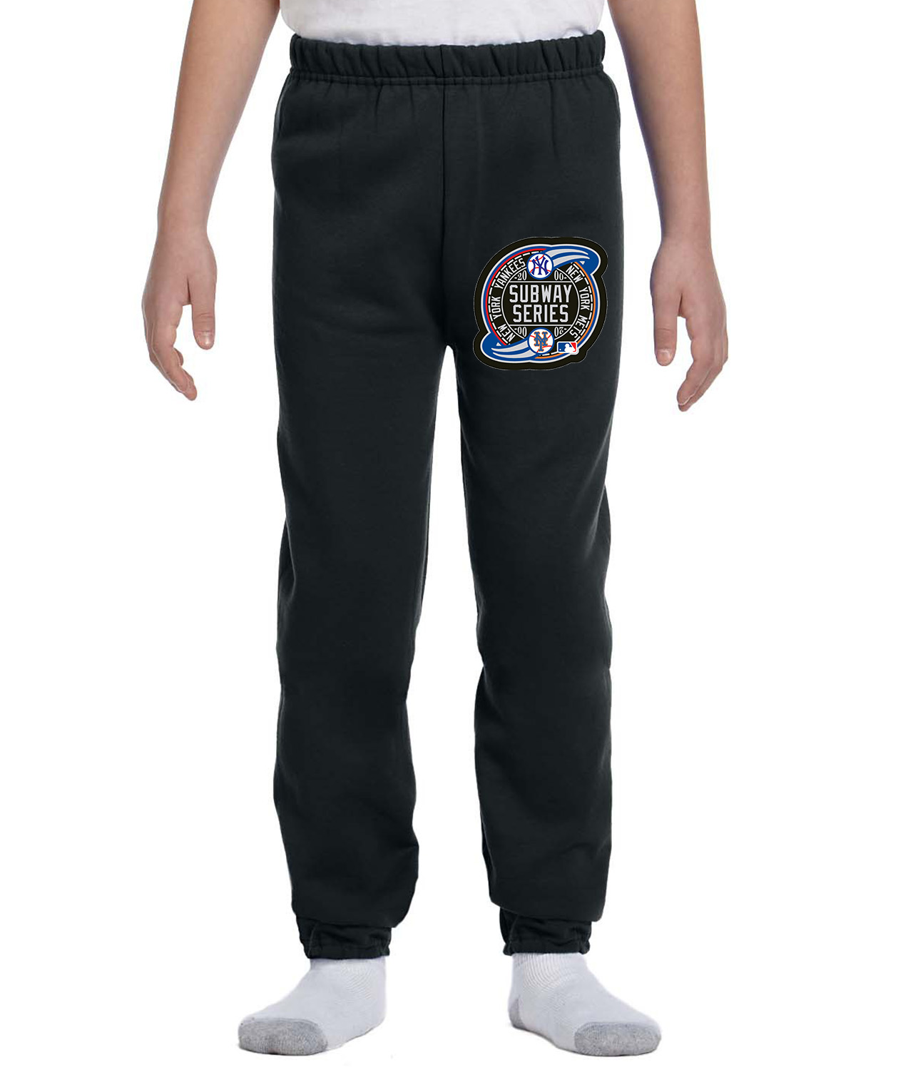 MLB World Series Subway Series 2000 Alternate Baseball Logo Symbol Emblem Customized Design on Youth Closed-Bottom Sweatpants
