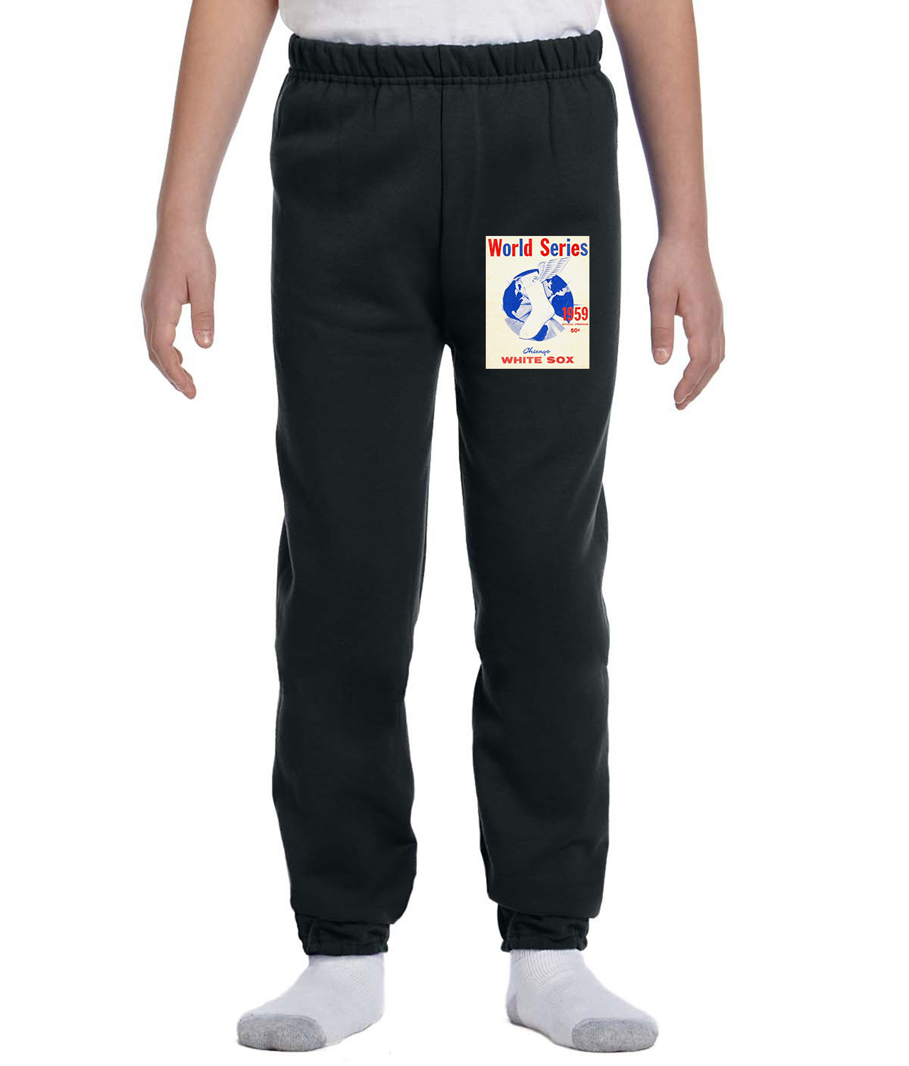 MLB World Series Program 1959 Chicago White Sox vs. Los Angeles Dodgers Baseball Logo Emblem Customized Design on Youth Closed-Bottom Sweatpants