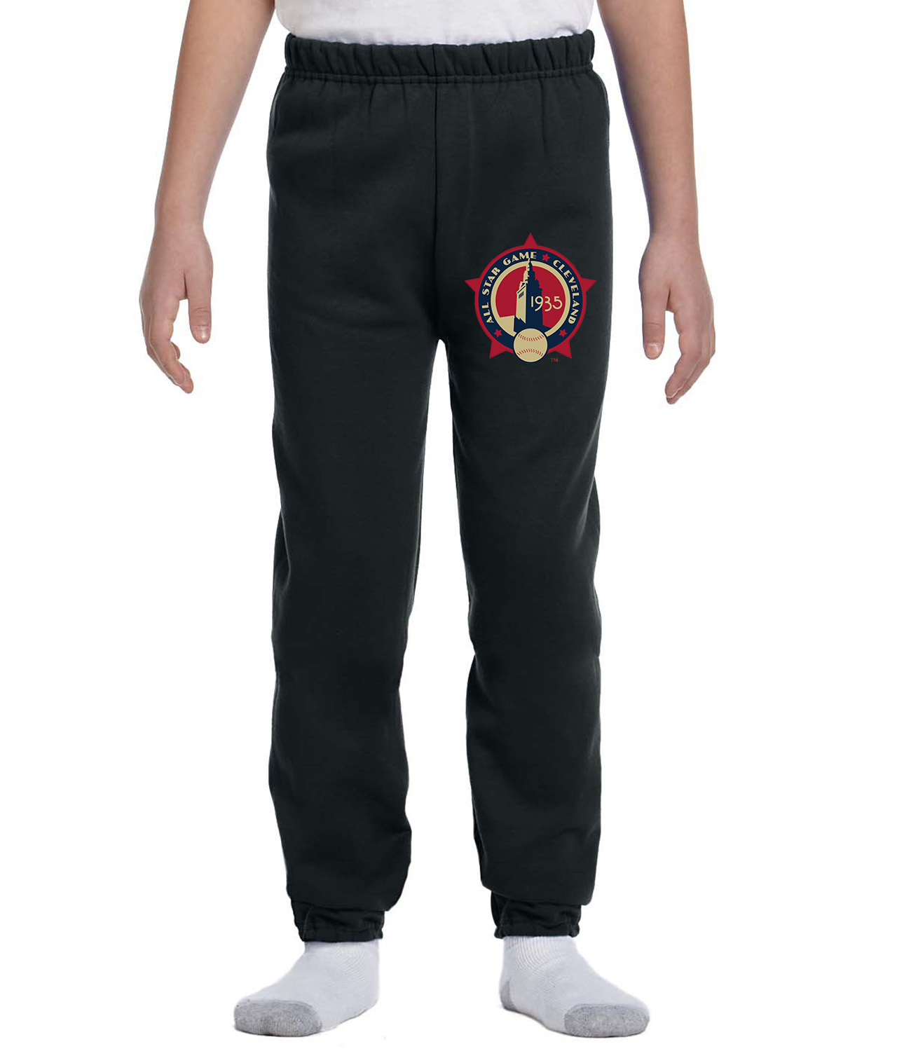 1935 MLB All-Star Game Municipal Stadium Cleveland Ohio Baseball Logo Symbol Emblem Customized Design on Youth Closed-Bottom Sweatpants