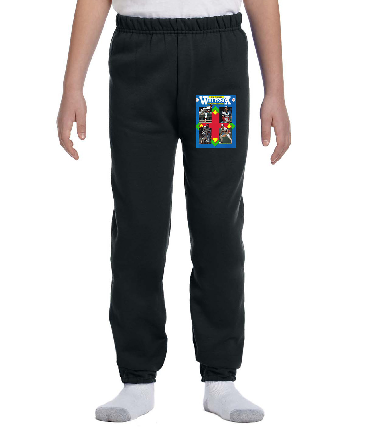 Chicago White Sox Program 1986 Baseball Logo Symbol Emblem Customized Design on Youth Closed-Bottom Sweatpants
