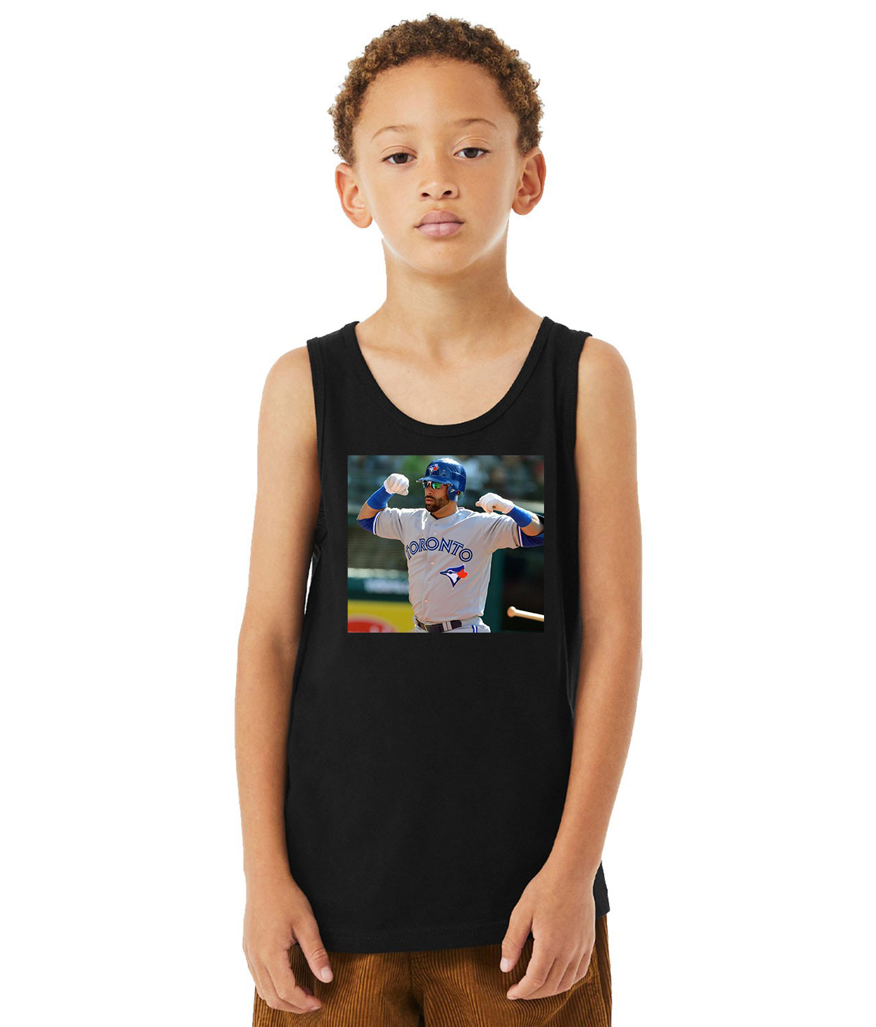2012 Jose Bautista Road Uniform Toronto Blue Jays Photo Baseball Logo Symbol Emblem Customized Design on Youth Tank Top