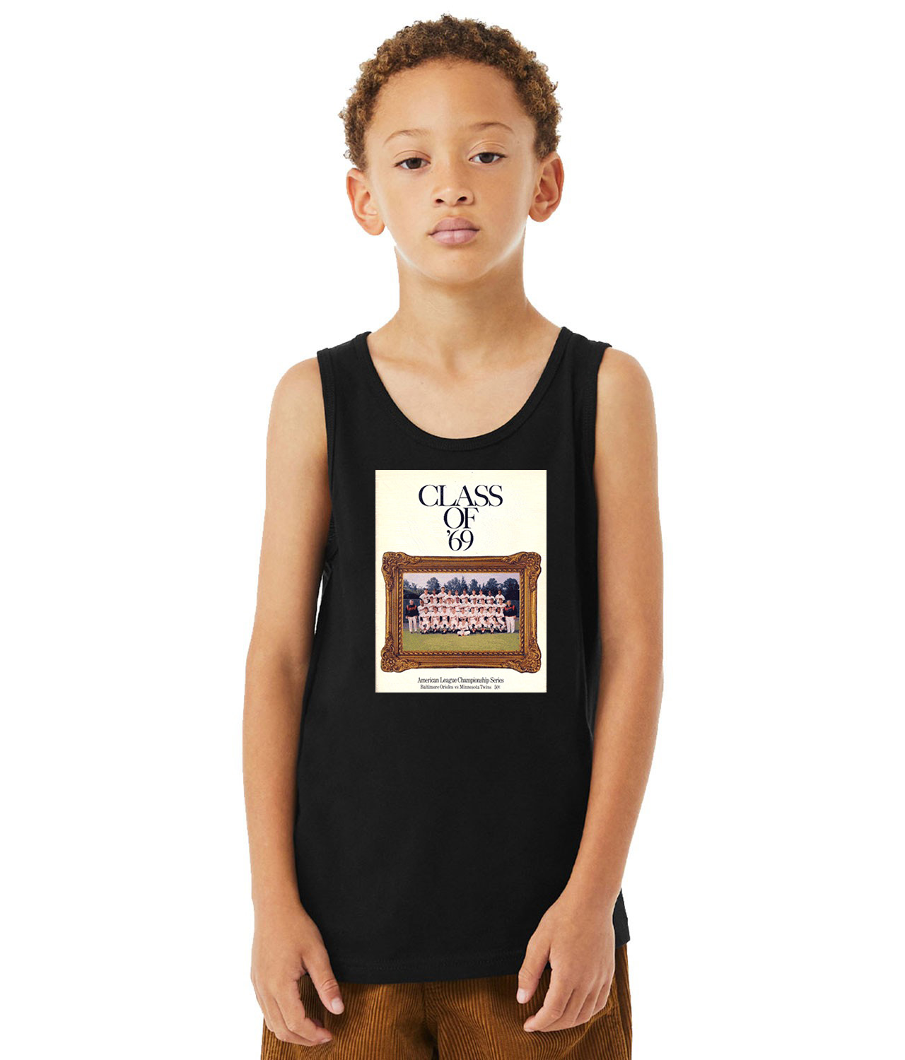 ALCS 1969 Program - Baltimore Orioles vs Minnesota Twins Baseball Logo Symbol Emblem Customized Design on Youth Tank Top