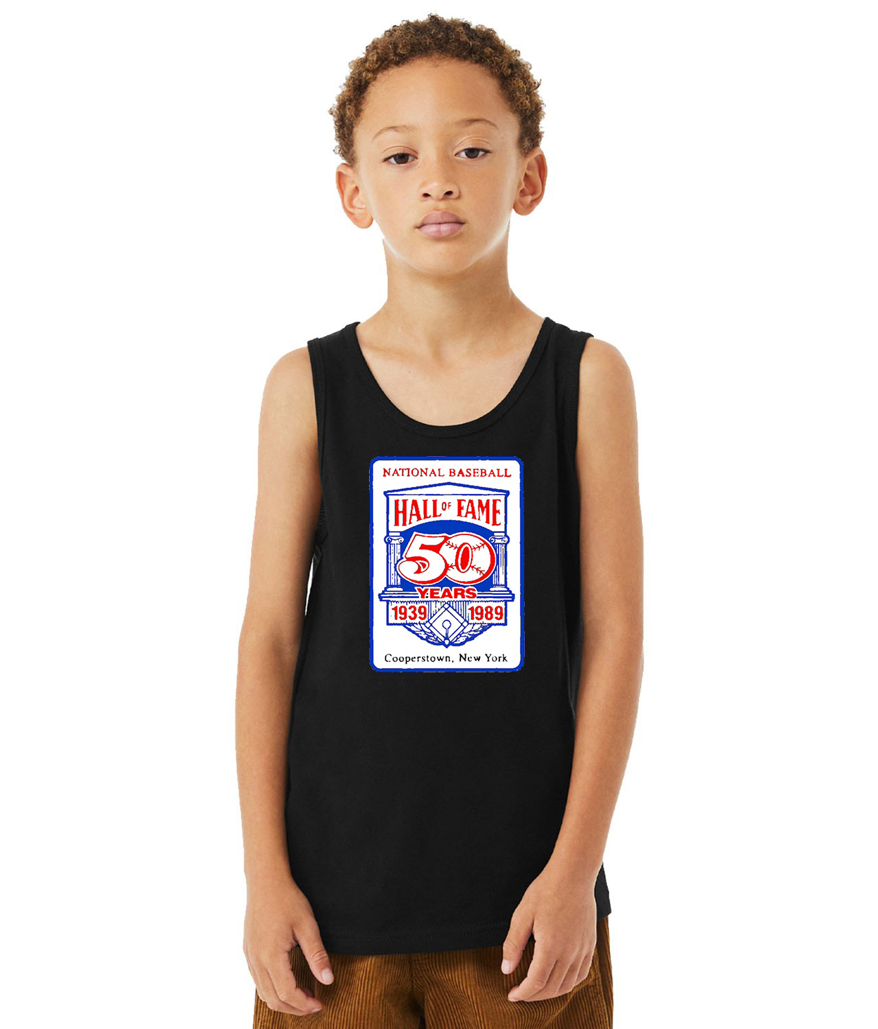 Major League Baseball 50th Anniversary Of The Baseball Hall Of Fame Logo Symbol Emblem Customized Design on Youth Tank Top