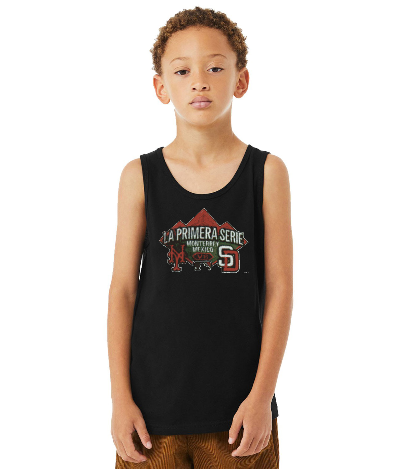 Major League Baseball Mets vs Padres Series In Monterrey Mexico Logo Symbol Emblem Customized Design on Youth Tank Top