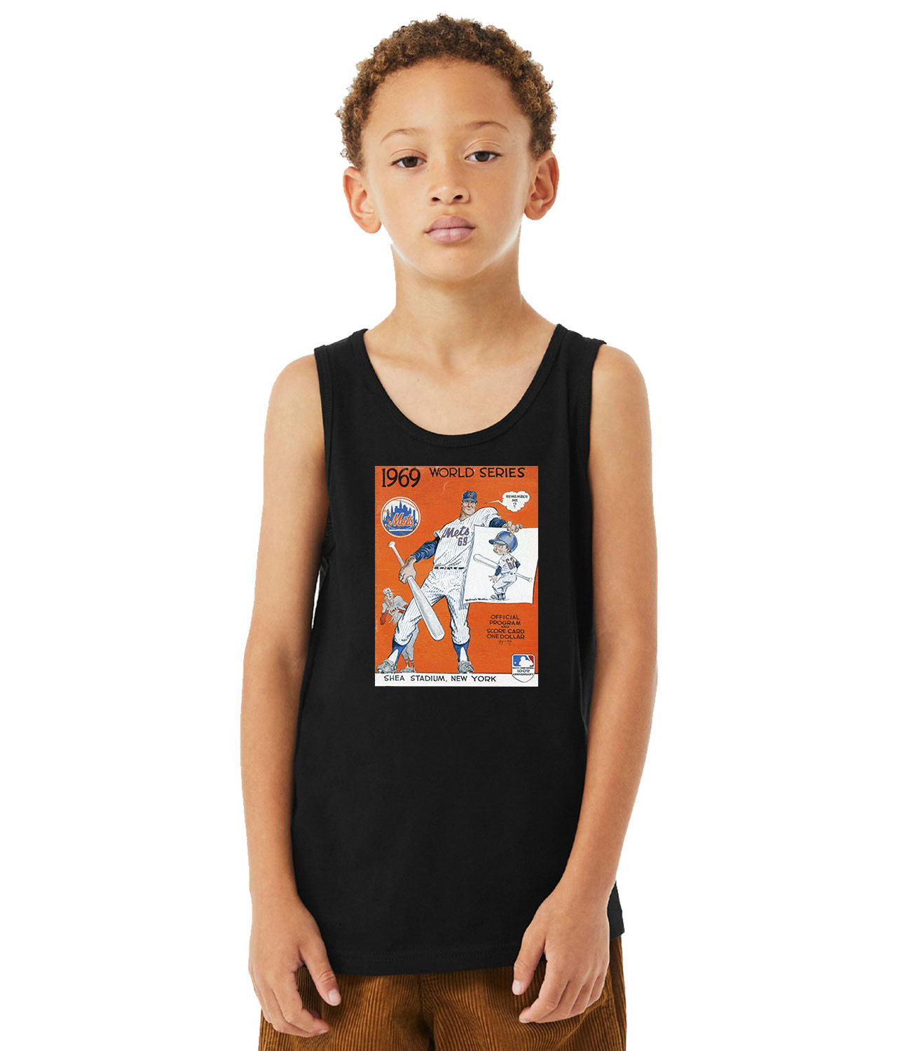 MLB World Series Program 1969 Baltimore Orioles vs. New York Mets Baseball Logo Symbol Emblem Customized Design on Youth Tank Top
