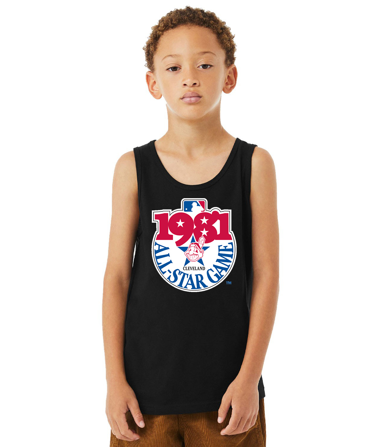 1981 MLB All-Star Game Municipal Stadium Cleveland Ohio Baseball Logo Symbol Emblem Customized Design on Youth Tank Top