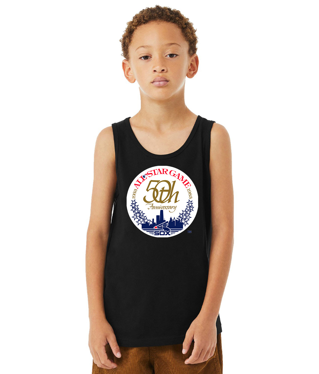 1983 MLB All-Star Game Comiskey Park Chicago Illinois Baseball Logo Symbol Emblem Customized Design on Youth Tank Top
