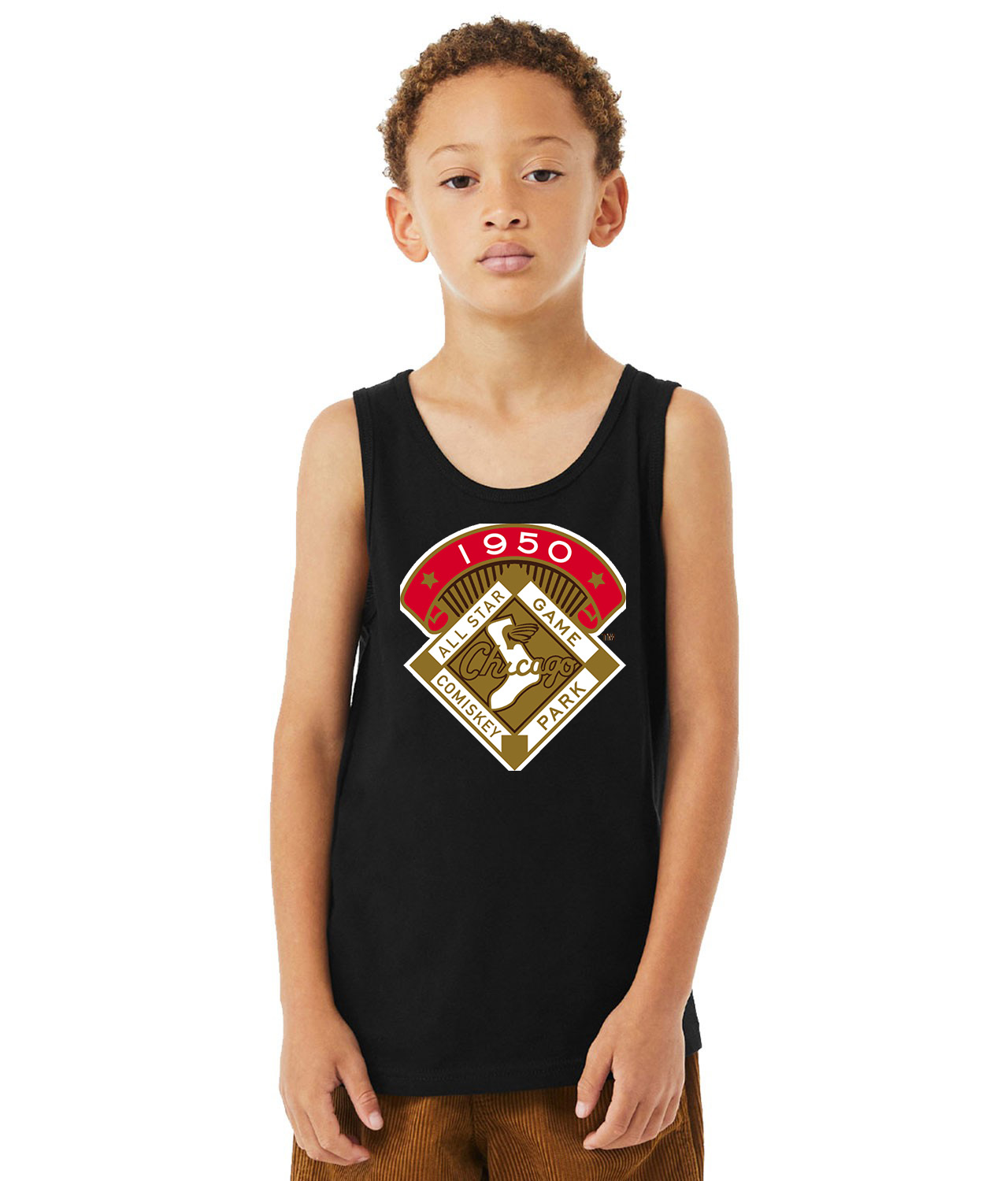 1950 MLB All-Star Game Comiskey Park Chicago Illinois Baseball Logo Symbol Emblem Customized Design on Youth Tank Top