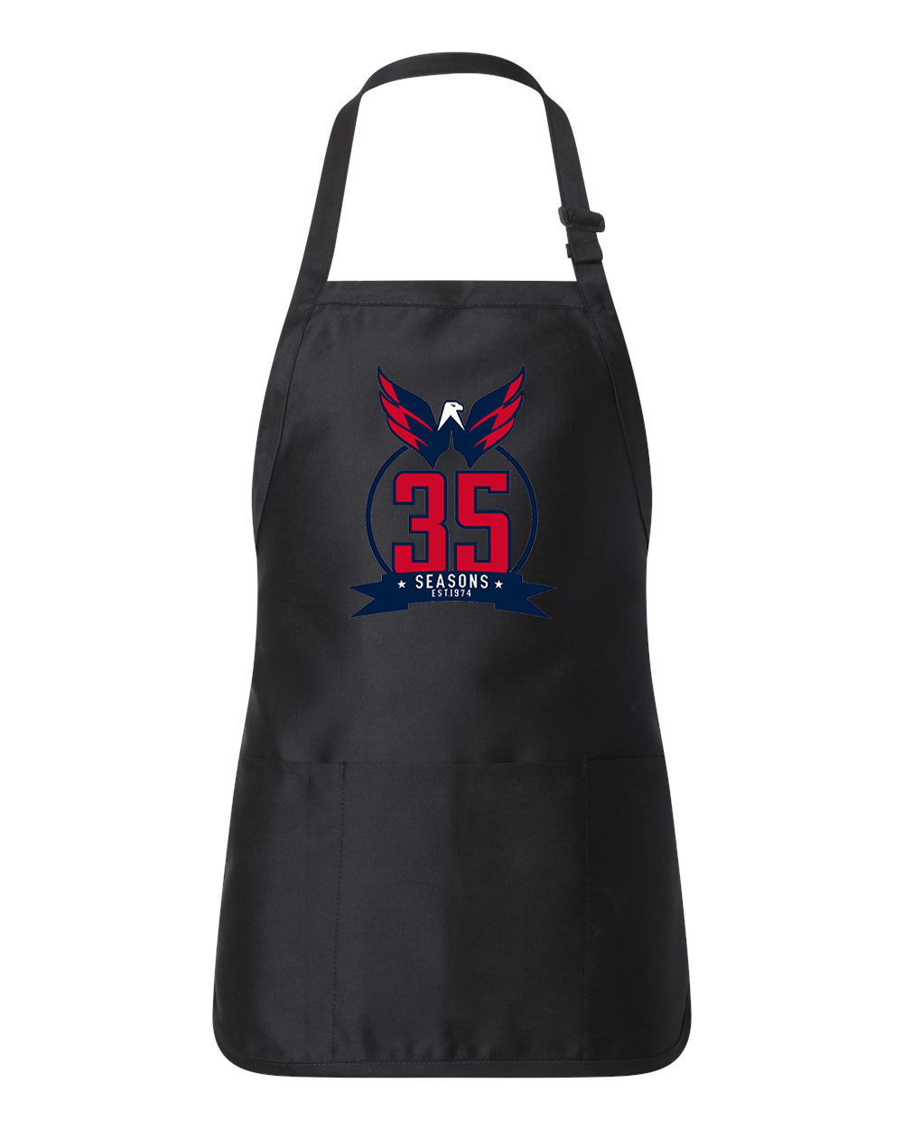 Washington Capitals 35th Anniversary Hockey Logo Customized Design on Full-Length Apron with Pouch Pocket