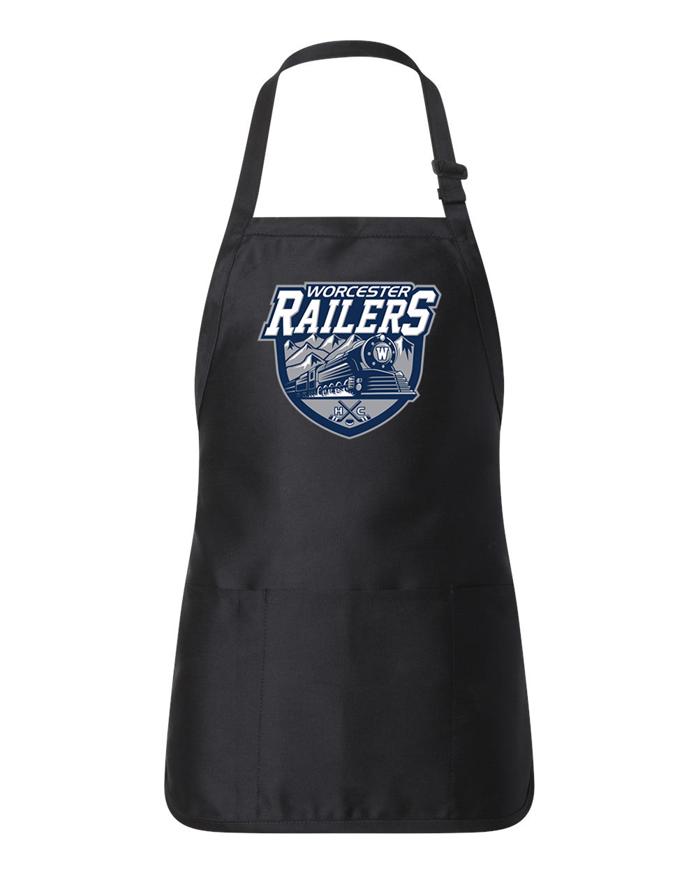 Worcester Railers HC Hockey Logo Customized Design on Full-Length Apron with Pouch Pocket