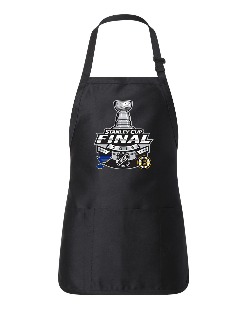 2019 NHL Stanley Cup Finals Boston Bruins vs St Louis Blues s Duelling Version Hockey Logo Customized Design on Full-Length Apron with Pouch Pocket