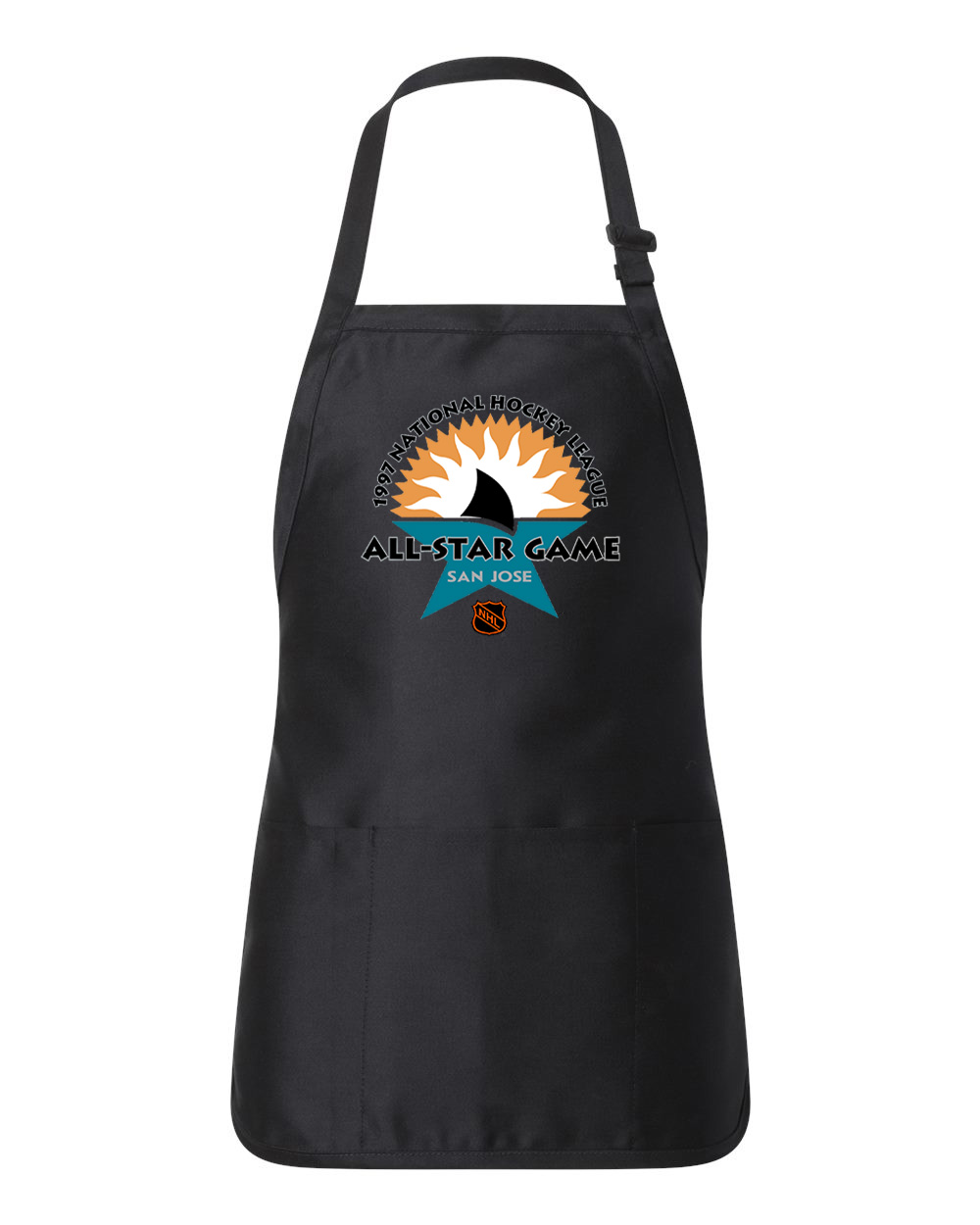 1997 NHL All-Star Game In San Jose Hockey Logo Customized Design on Full-Length Apron with Pouch Pocket