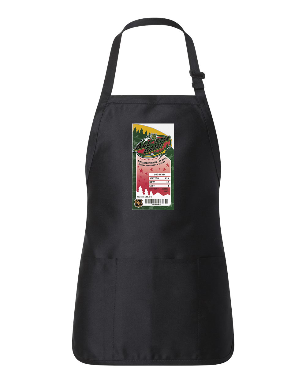 2004 NHL All-Star Game Ticket Stub Minnesota Wild Hockey Logo Customized Design on Full-Length Apron with Pouch Pocket