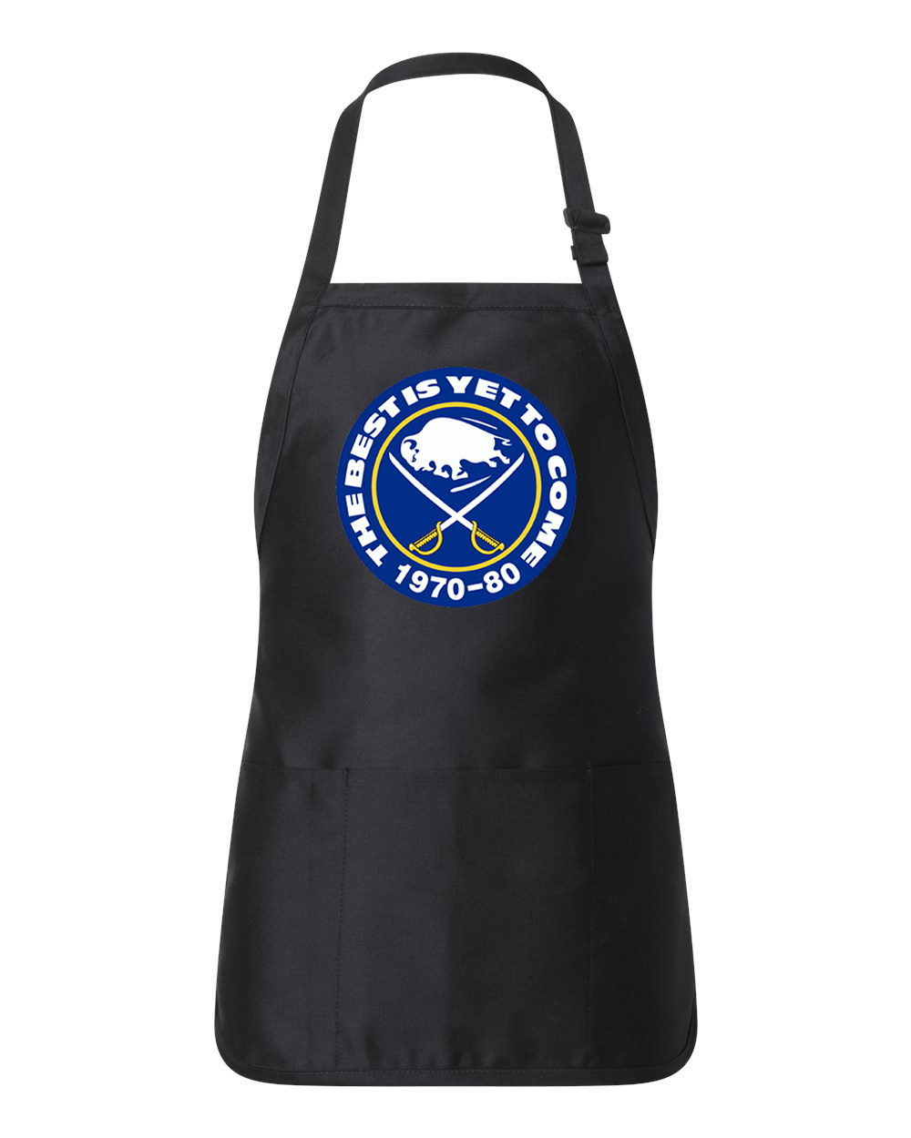 Buffalo Sabres The Best Is Yet To Come 1970-80 Hockey Logo Customized Design on Full-Length Apron with Pouch Pocket
